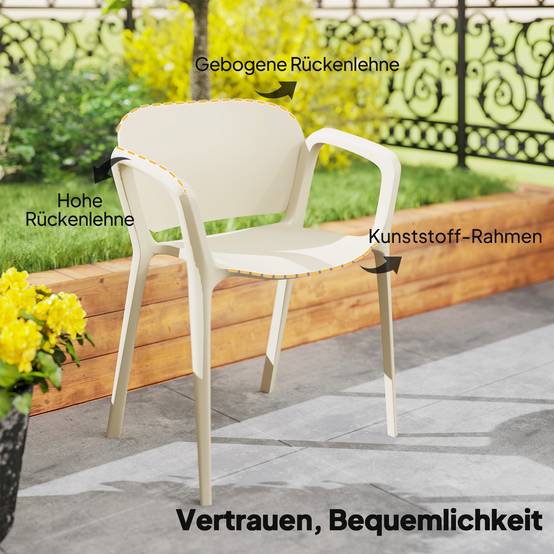 Lot de 4 chaises de jardin en plastique empilables, accoudoirs et dossier, capacité 120 kg, résistantes aux intempéries - Image 7
