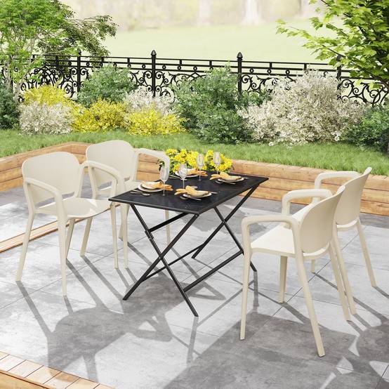 Lot de 4 chaises de jardin en plastique empilables, accoudoirs et dossier, capacité 120 kg, résistantes aux intempéries - Image 9