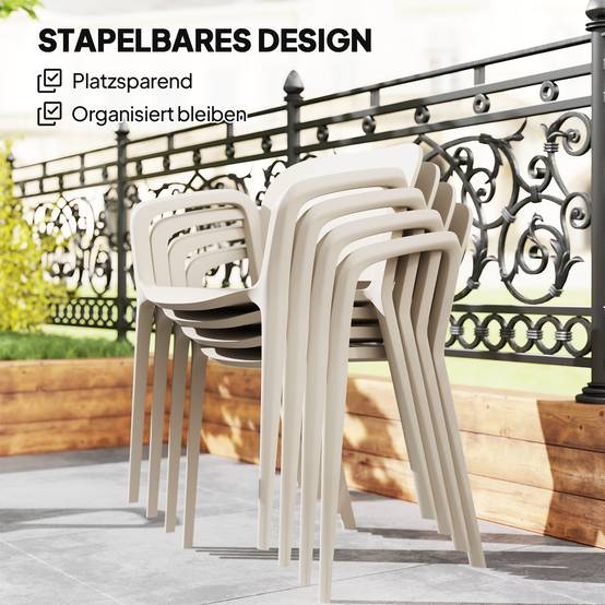 Lot de 4 chaises de jardin en plastique empilables, accoudoirs et dossier, capacité 120 kg, résistantes aux intempéries - Image 6