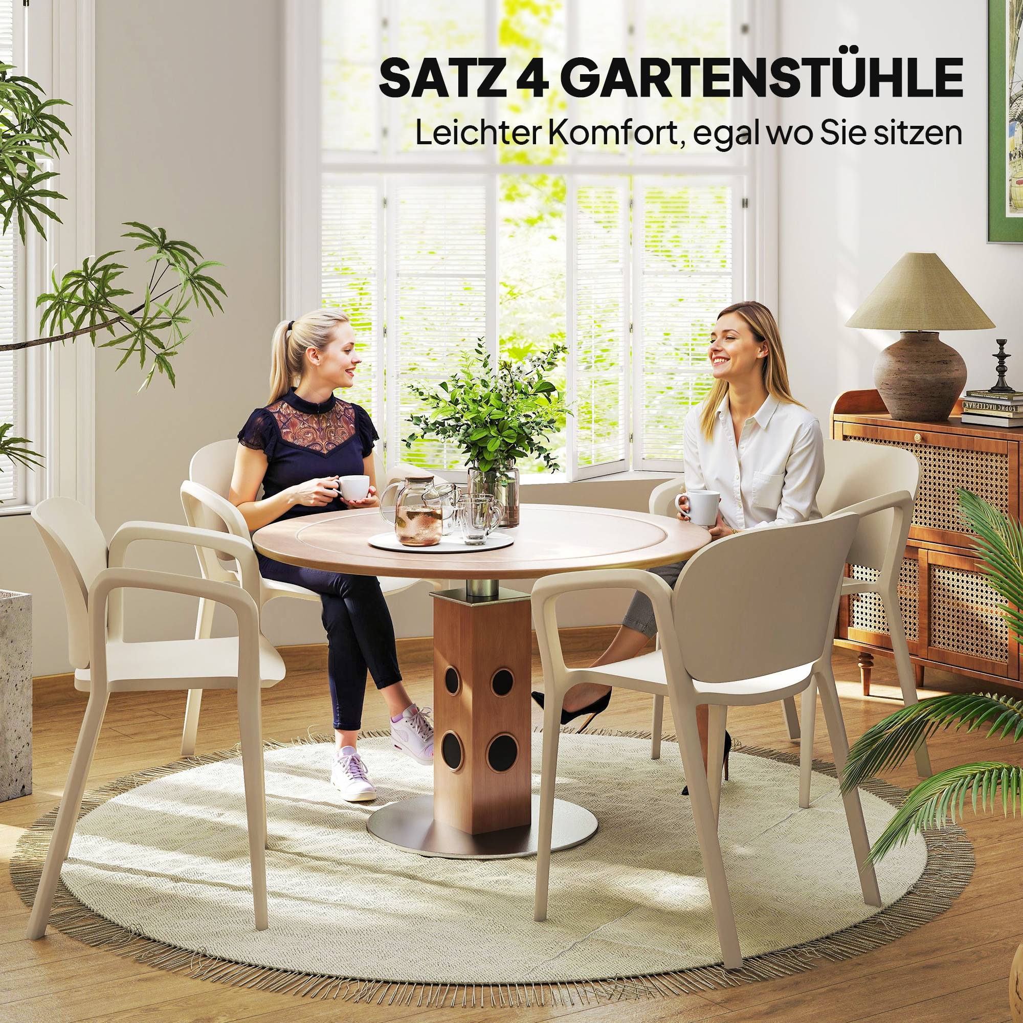 Lot de 4 chaises de jardin en plastique empilables, accoudoirs et dossier, capacité 120 kg, résistantes aux intempéries - Image 5