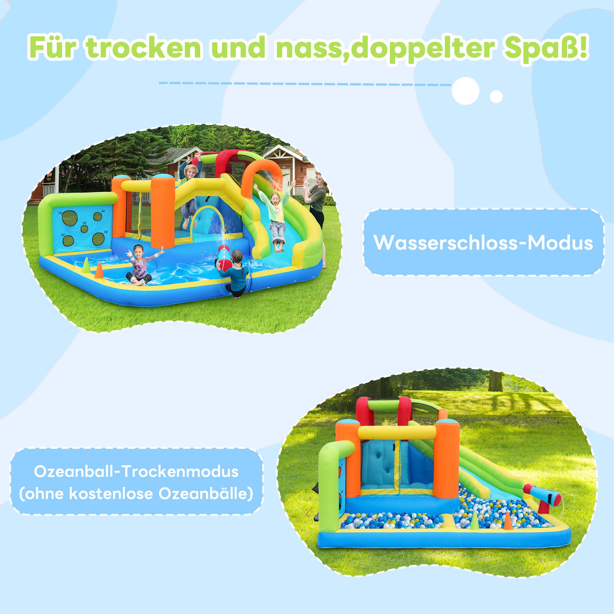 ComfortXL - Château Gonflable Tissu Oxford Jardin Parc Aquatique Toboggan 410x315x203cm Multicolore - ComfortXL Outdoor Living - Image 9