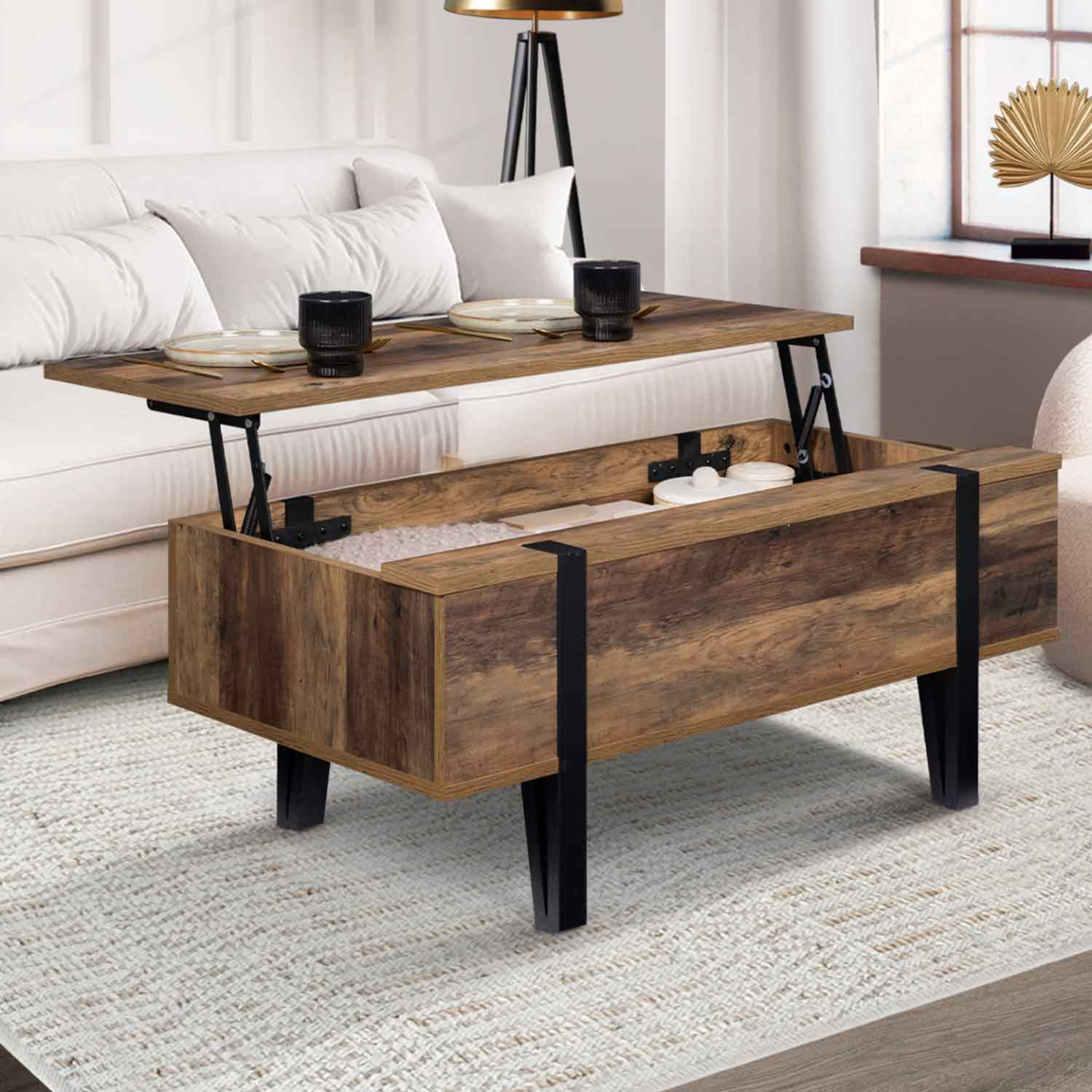 Table basse plateau relevable rectangulaire AUSTRIA bois pied épingle - Image 1