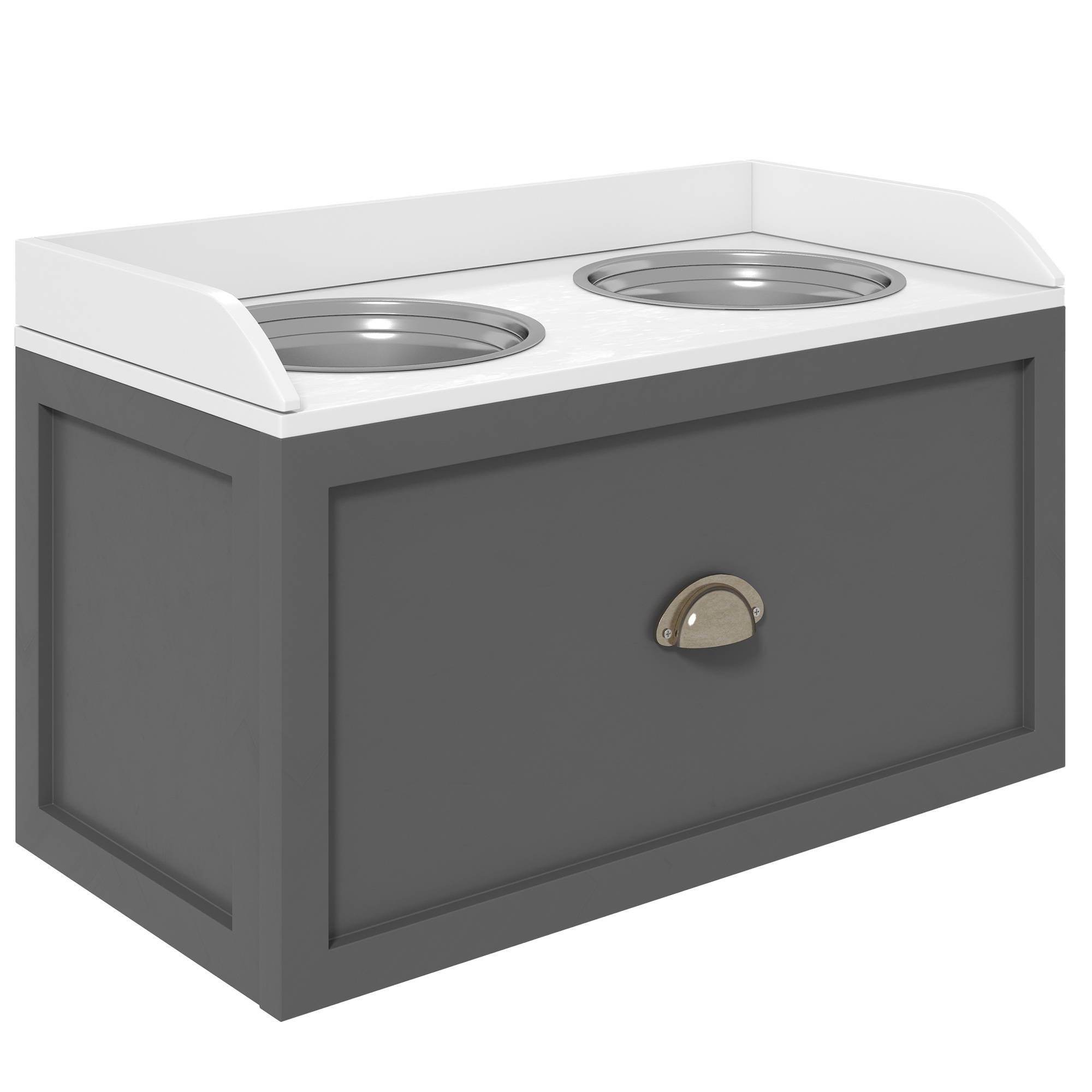 ComfortXL - Station repas chien surélevée MDF gris 60 x 30 x 36 cm 2 gamelles inox tiroir 21 L pour grands chiens - Image 10