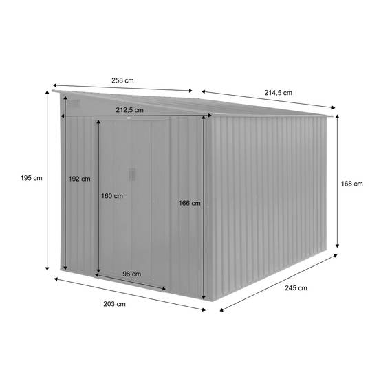Abri de jardin acier 5.5m² avec kit d'ancrage anthracite L 212.5 x l 258 x H 195cm - Lome | sweeek - Image 4