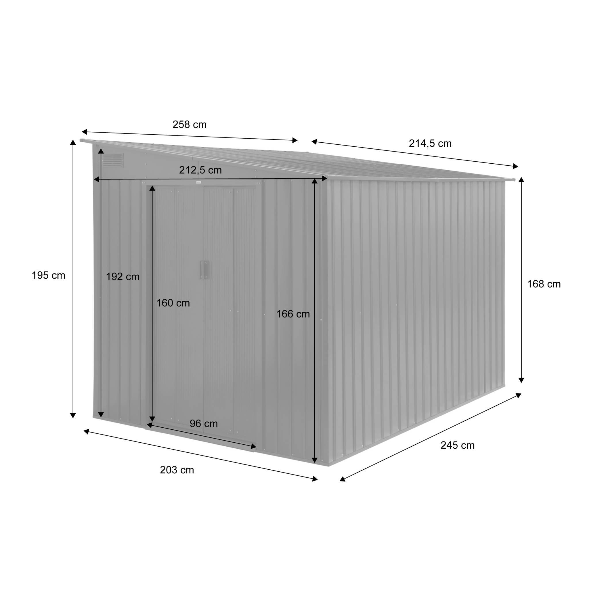 Abri de jardin acier 5.5m² avec kit d'ancrage anthracite L 212.5 x l 258 x H 195cm - Lome | sweeek - Image 4