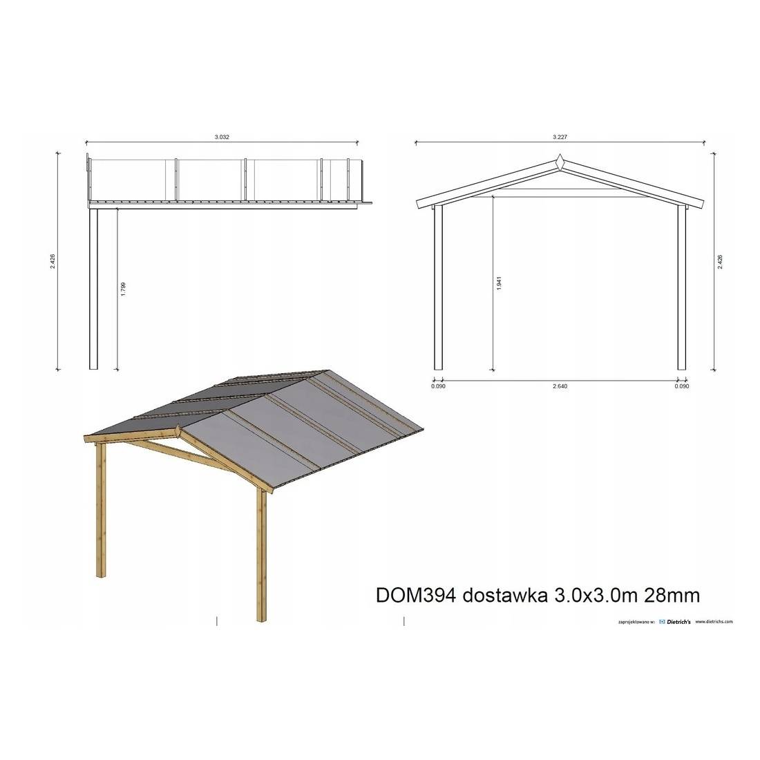 Altanka - Avant-toit en bois 3x3m pour le chalet de jardin 3m, traité, marron - DOM539 - ALTANKA - Imagen 2