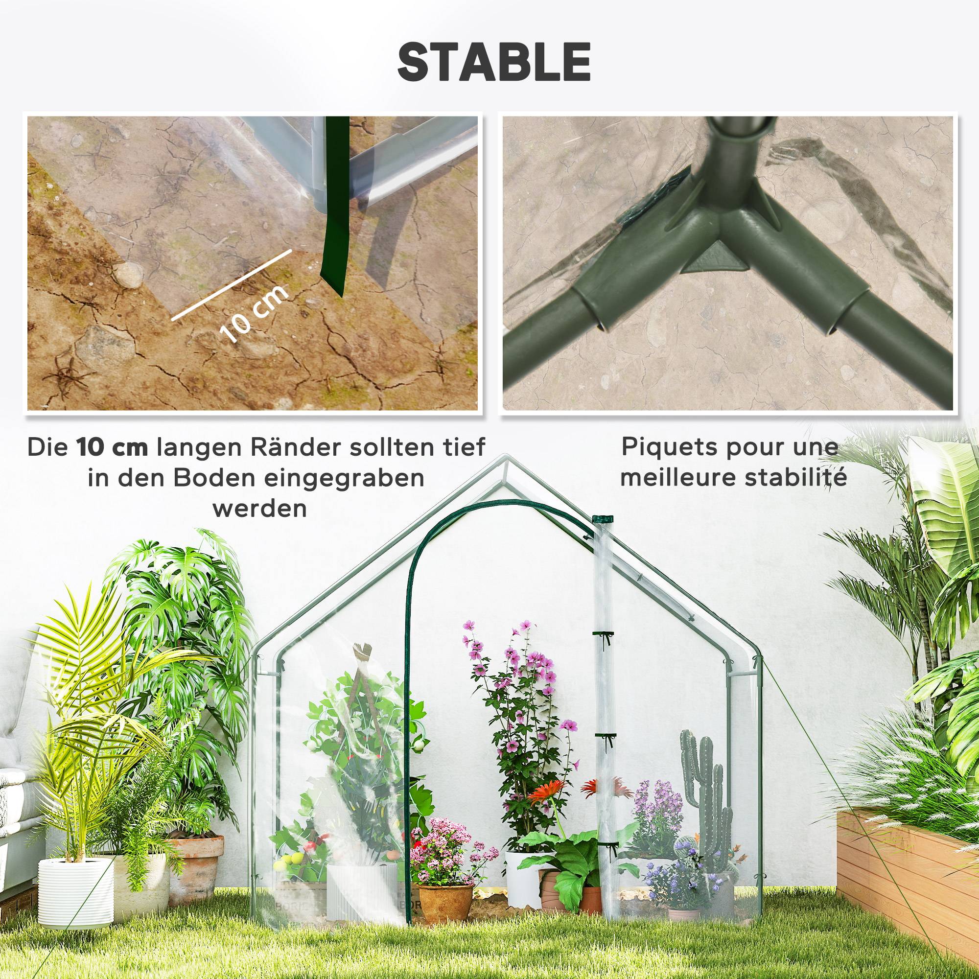 Serre de Jardin Balcon terrasse Serre pour tomates 1,8L x 1l x 1,68H m Acier plastique imperméable Transparent Vert - Image 8