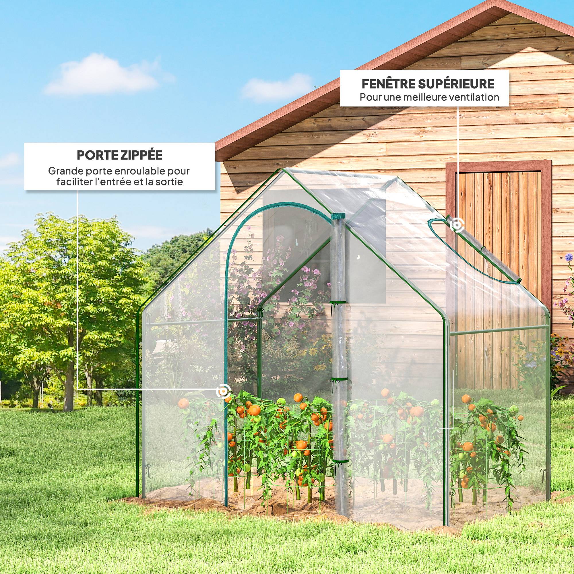 Serre de Jardin Balcon terrasse Serre pour tomates 1,8L x 1l x 1,68H m Acier plastique imperméable Transparent Vert - Image 6