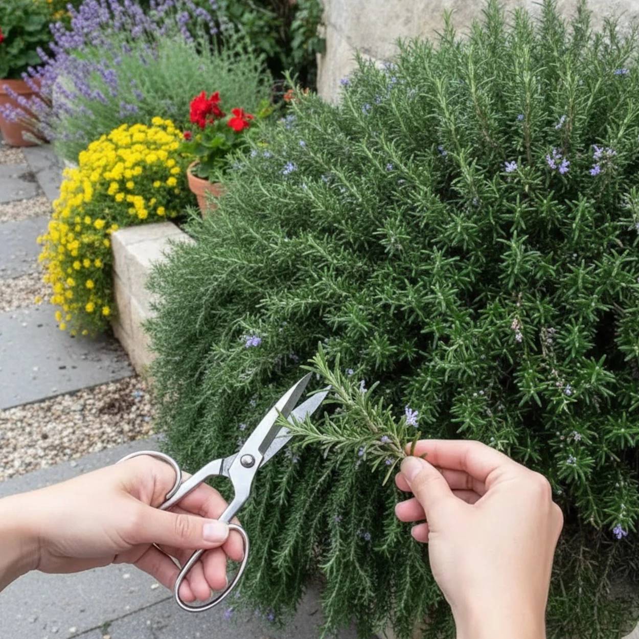 Romarin Boule - Sans traitement à fleurs Bleue - feuillage Persistant - Lot de 5 godets-  hauteur à maturité De 0,15 m à 0,50 m