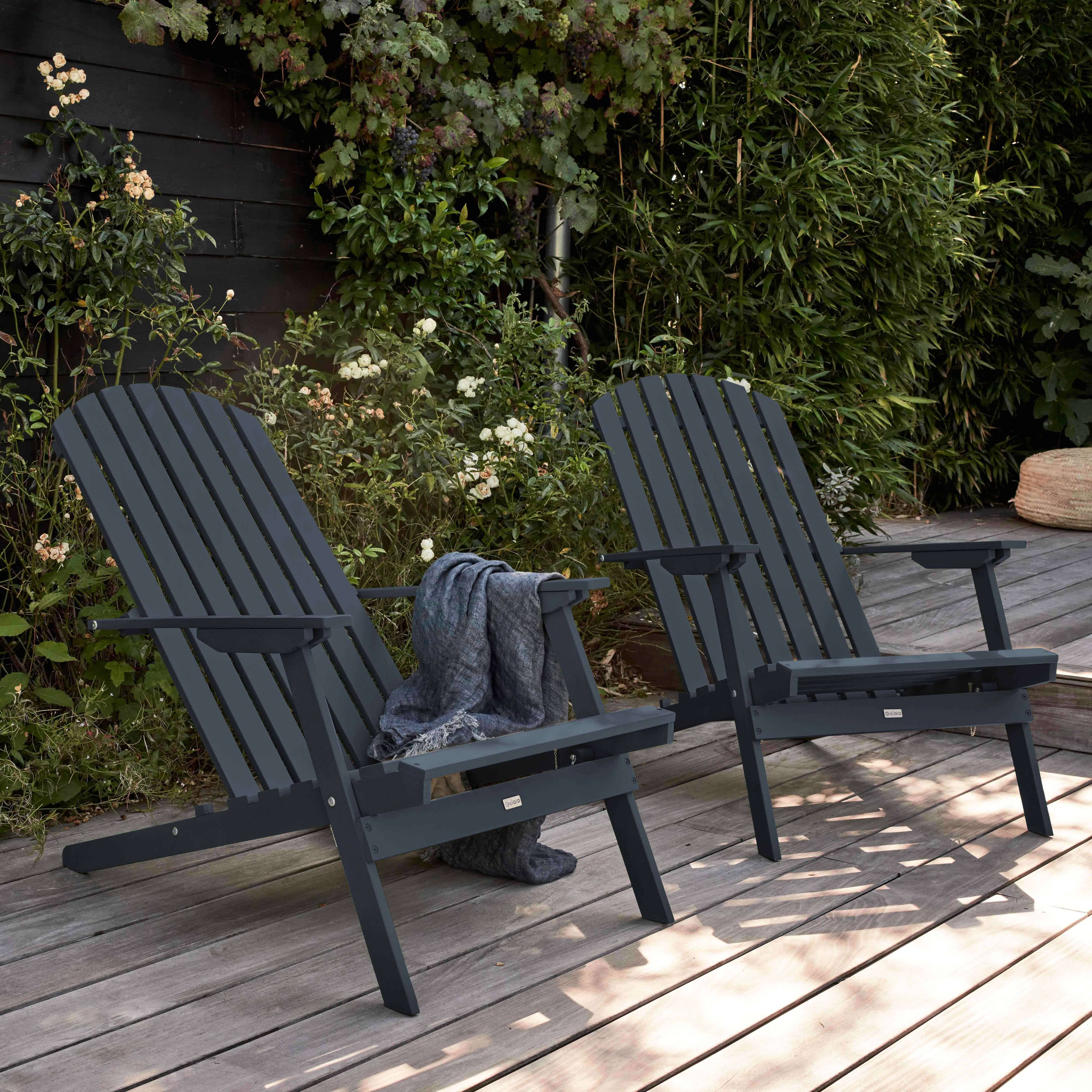Oviala - Lot de 2 fauteuils pliant en bois d'eucalyptus gris - Oviala - Imagen 2