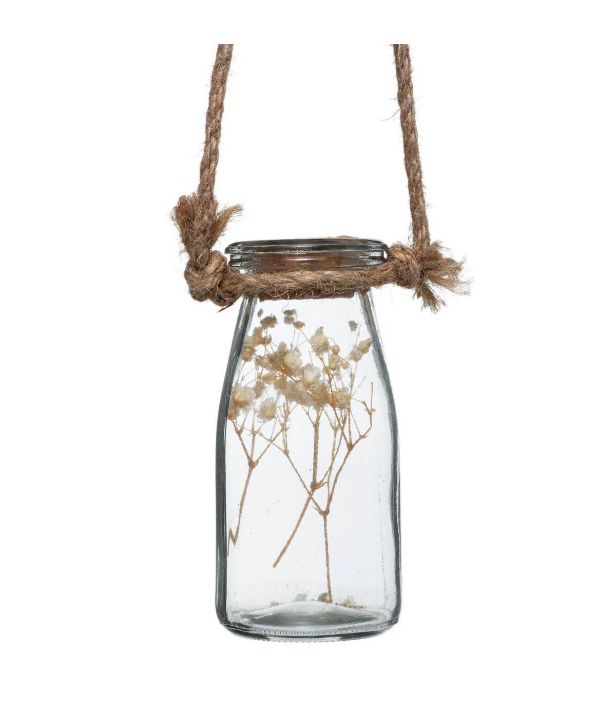 Suspension en Bois et Corde 4 Fleurs Séchées dans 4 Vases en Verre - Image 3