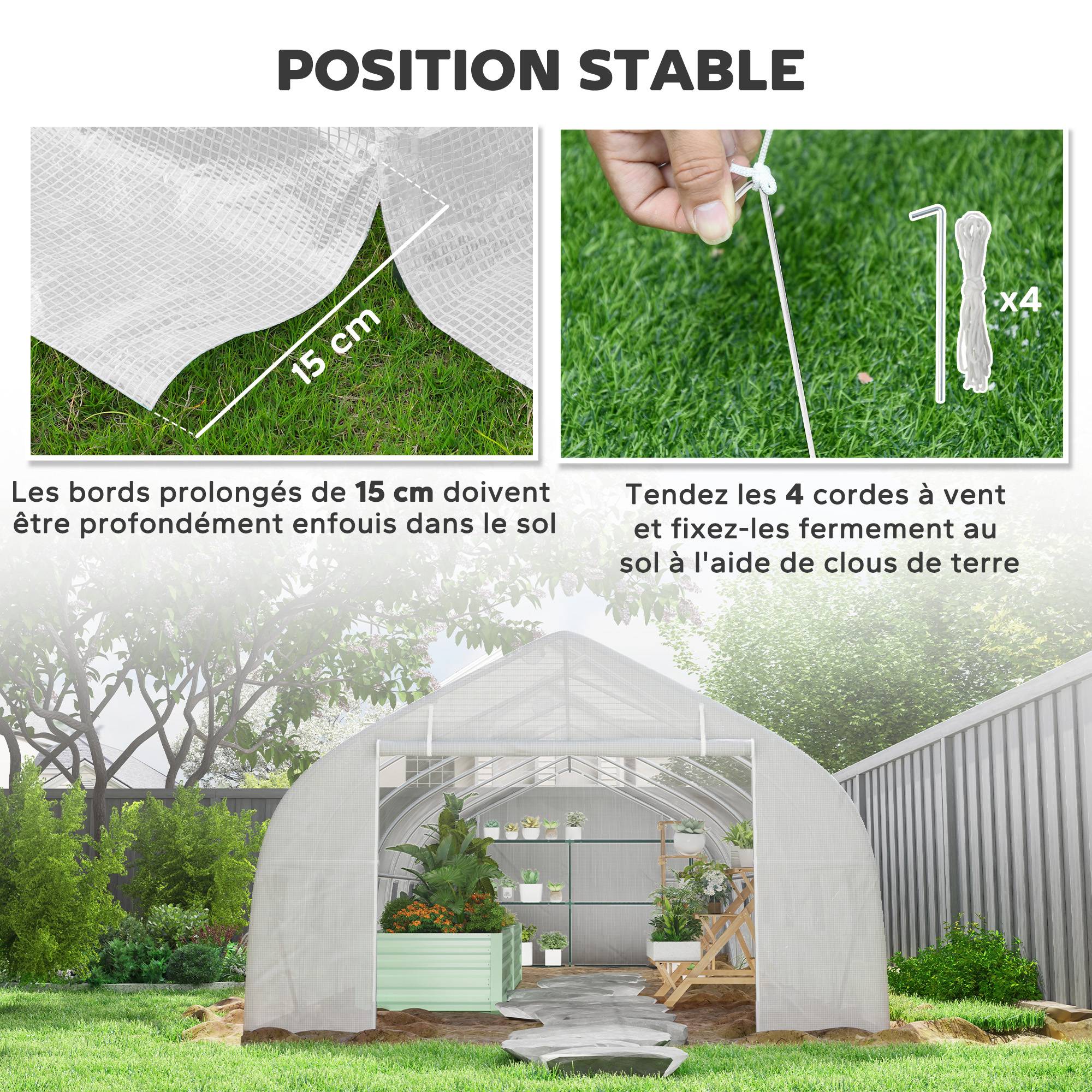 ComfortXL - Grande serre tunnel de jardin 24 m² en PE blanc et acier galvanisé 800 x 300 x 200 cm avec 12 fenêtres de ventilation - Image 6