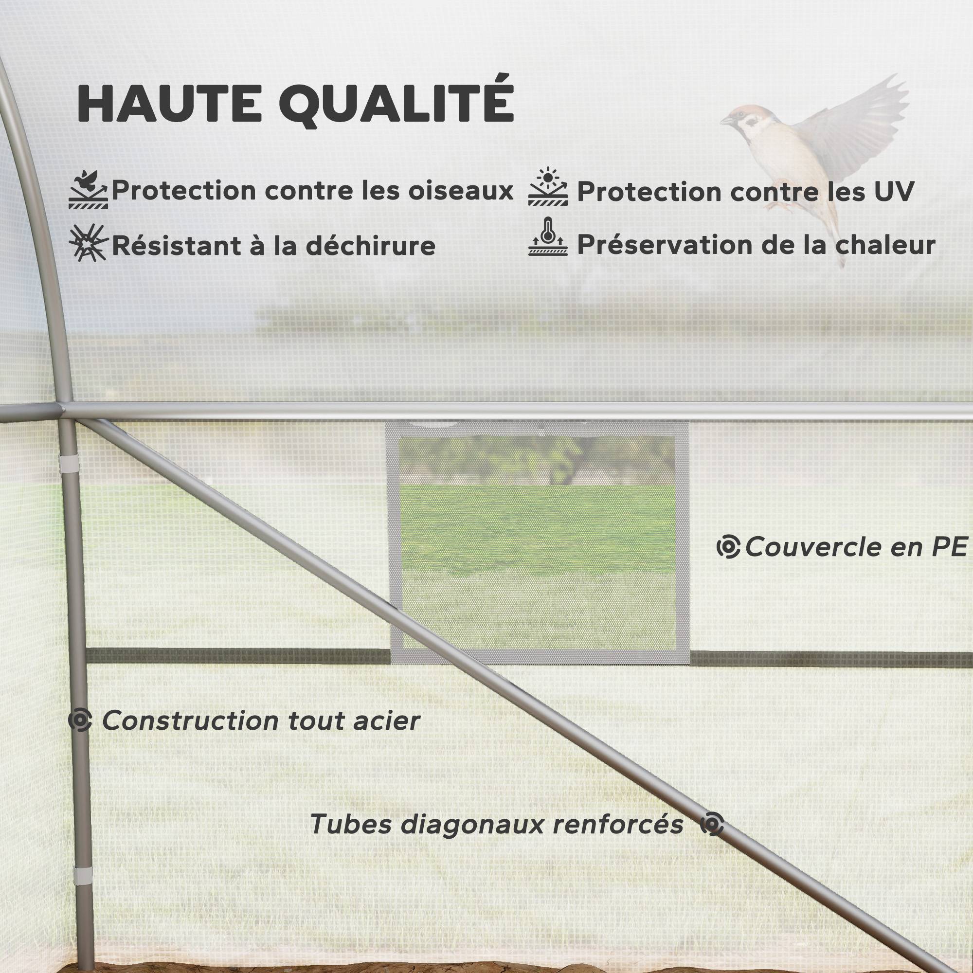 ComfortXL - Grande serre tunnel de jardin 24 m² en PE blanc et acier galvanisé 800 x 300 x 200 cm avec 12 fenêtres de ventilation - Image 4