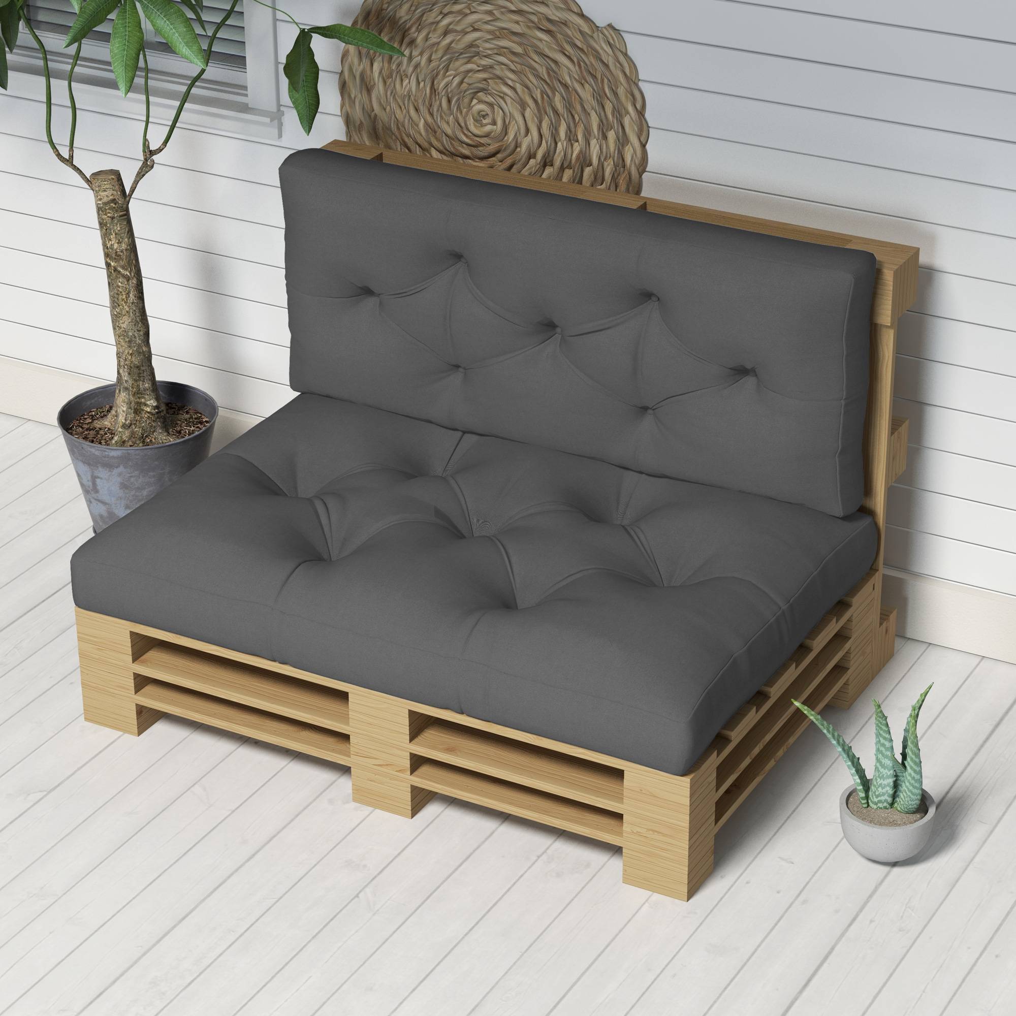 Ensemble de 2 coussins pour canapé palette 2 places dim. 120L x 80l x 12H cm Polyester gris - Image 8