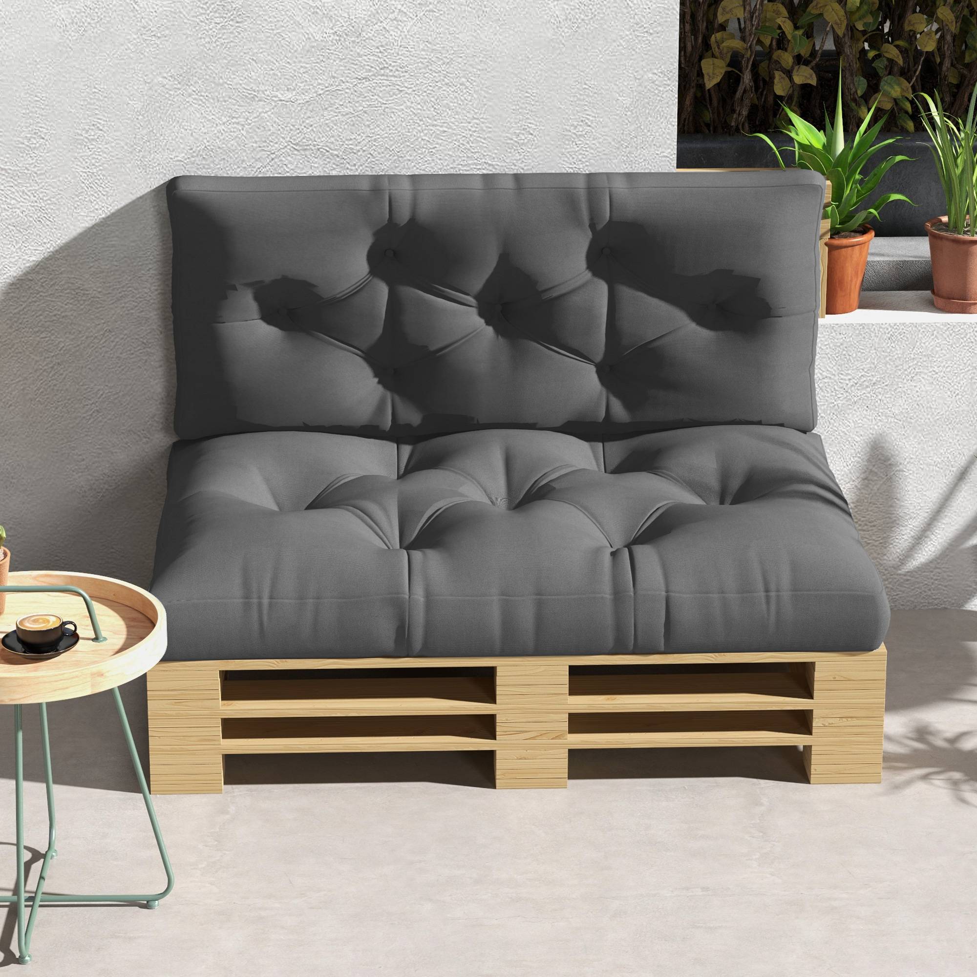 Ensemble de 2 coussins pour canapé palette 2 places dim. 120L x 80l x 12H cm Polyester gris - Image 9
