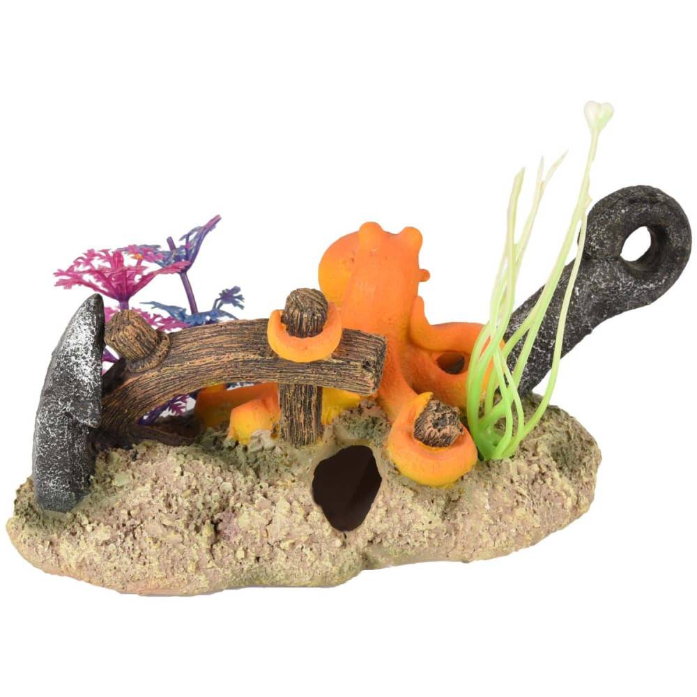 LETO ancre + octopus. 16 x 8 x 9 cm. décoration pour aquarium.