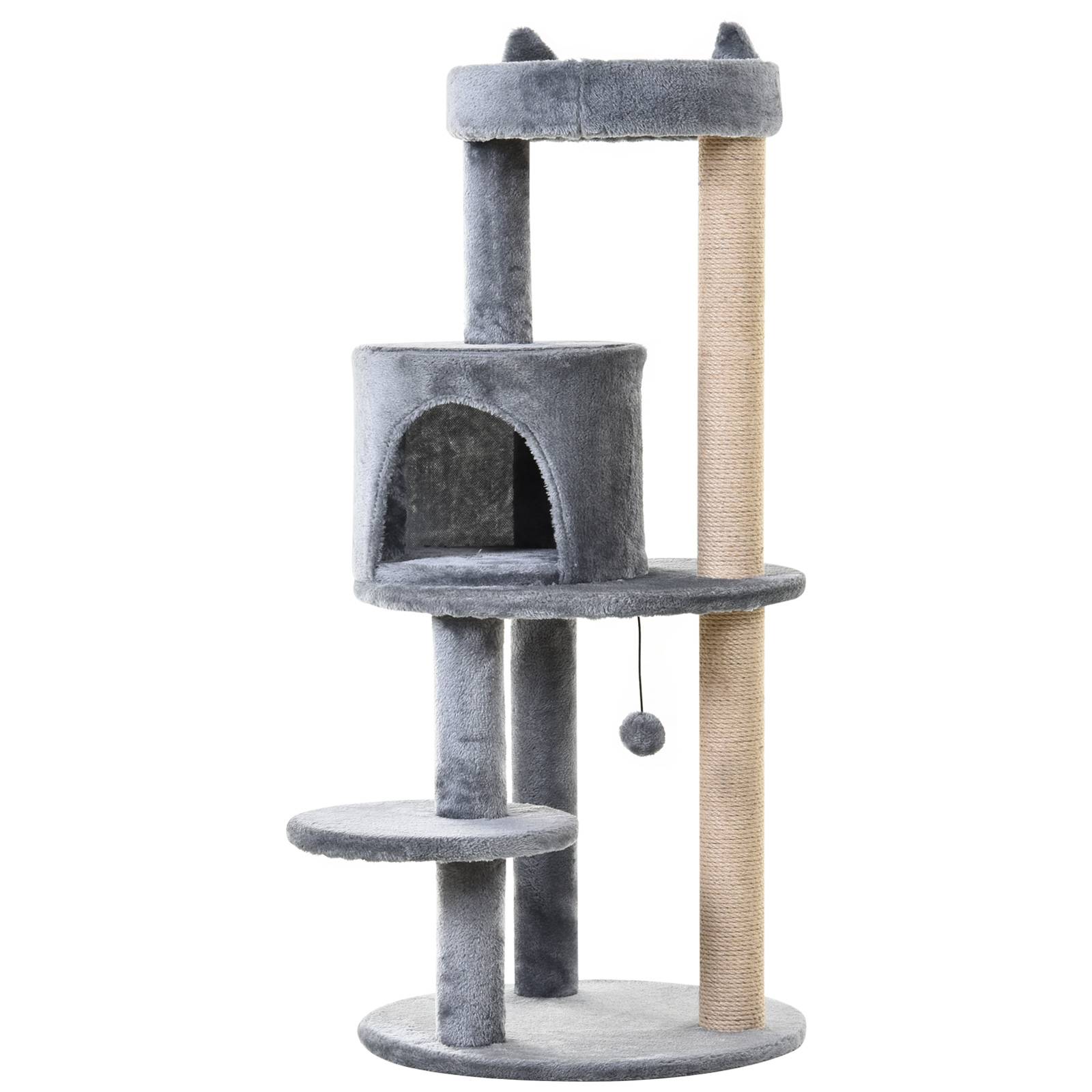 Sans Marque - Arbre à chat PawHut 104 cm avec grotte balles de jeu griffoir poteaux sisal chats jusqu’à 4,5 kg gris - Image 1