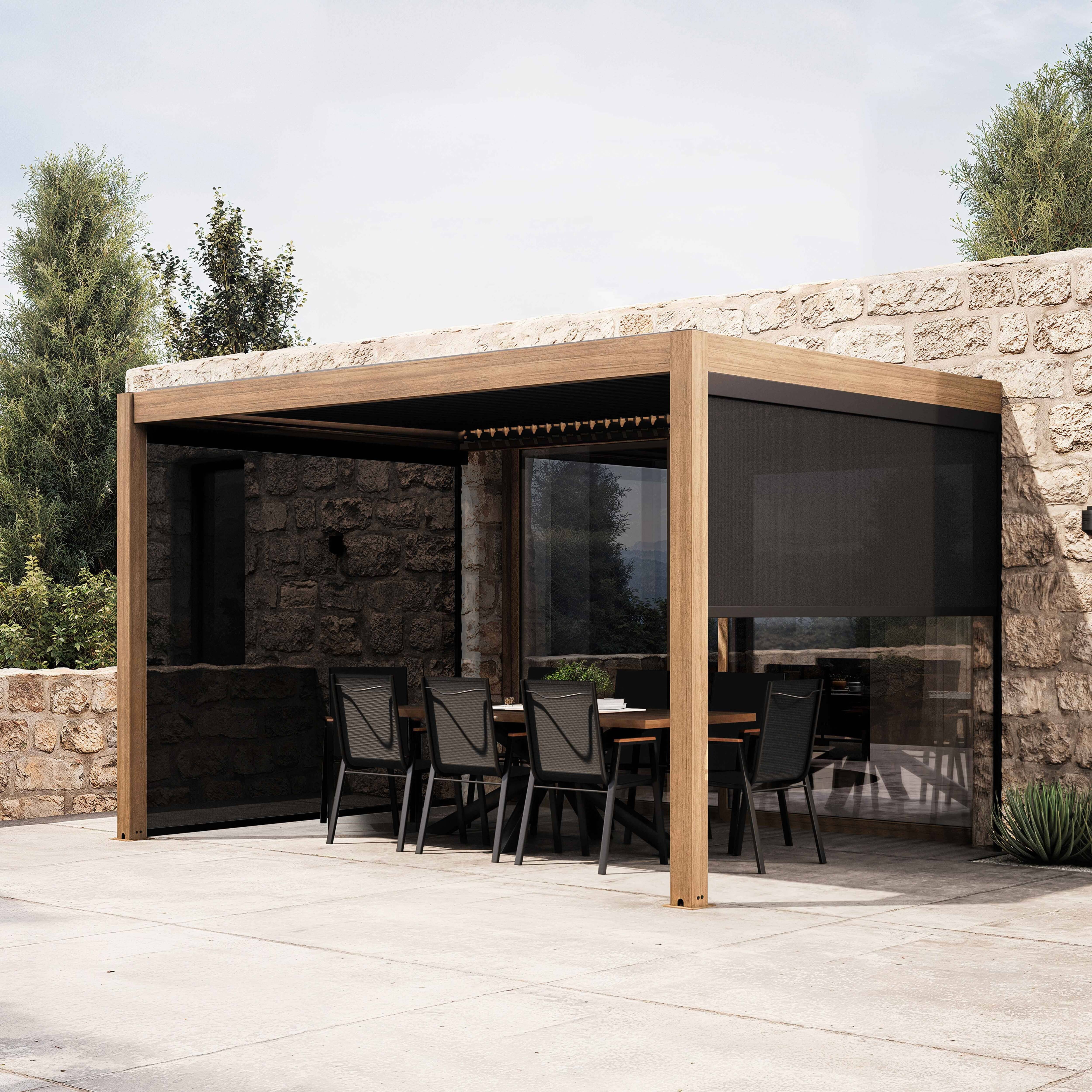 Oviala - Pergola bioclimatique adossée et motorisée éclairée 3x4m et 2 stores Thebes - Oviala - Image 1