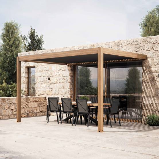 Oviala - Pergola bioclimatique adossée et motorisée éclairée 3x4m et 2 stores Thebes - Oviala - Image 3