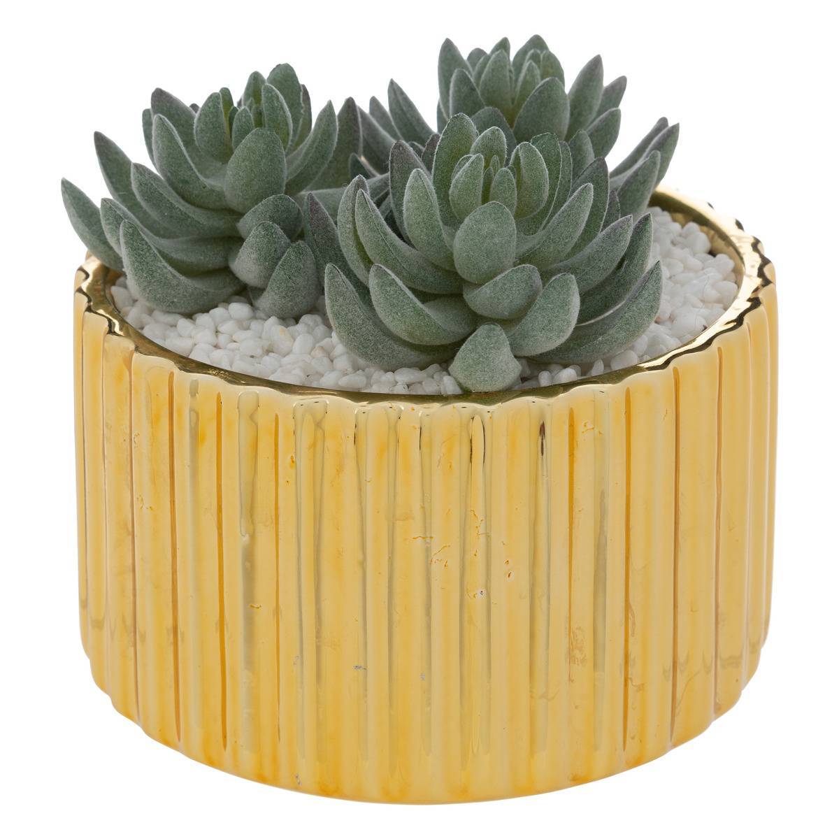 Atmosphera - Plante artificielle en pot "Le collectionneur" en céramique H14cm doré - Atmosphera Créateur d'intérieur - Imagen 1