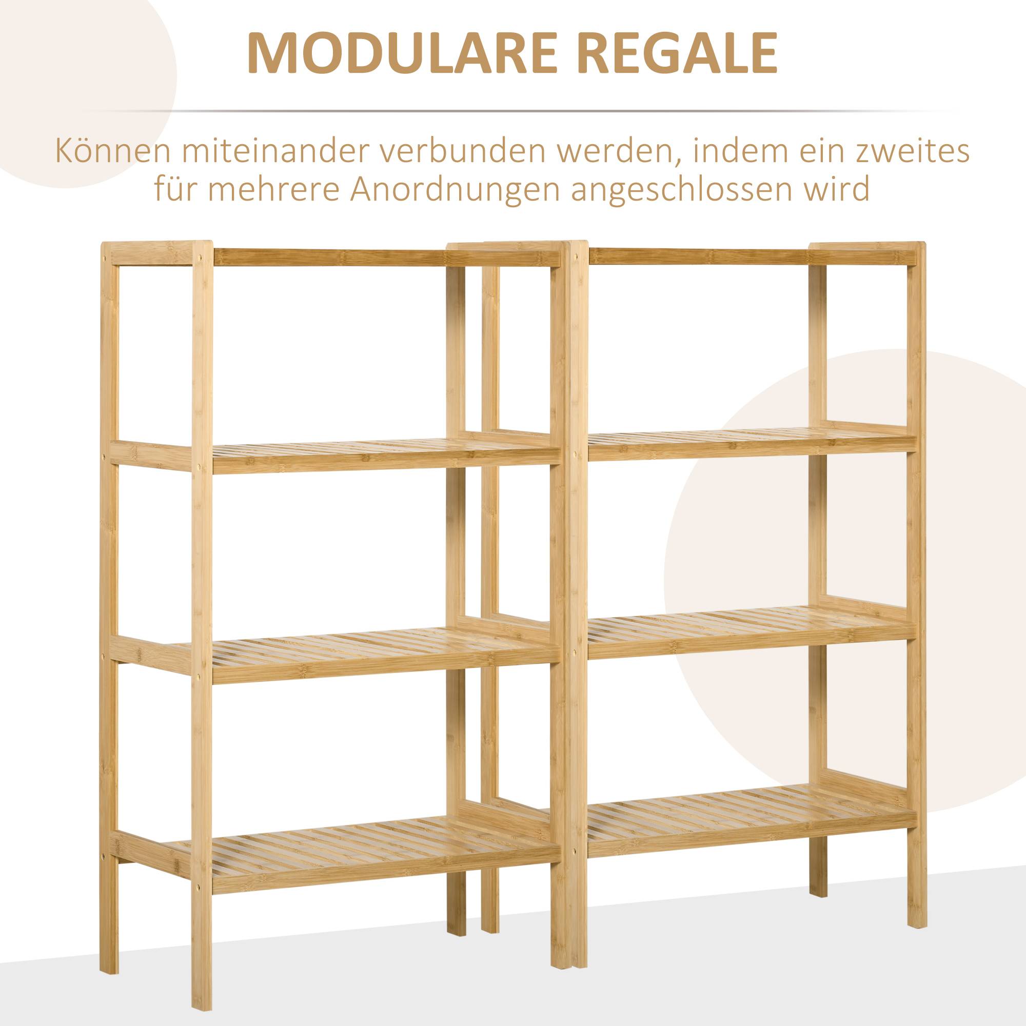 Étagère autoportante en bambou 4 niveaux 62x33x112 cm, bibliothèque et rangement bureau cuisine salle de bain, naturel - Image 7