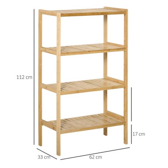 Étagère autoportante en bambou 4 niveaux 62x33x112 cm, bibliothèque et rangement bureau cuisine salle de bain, naturel - Image 5