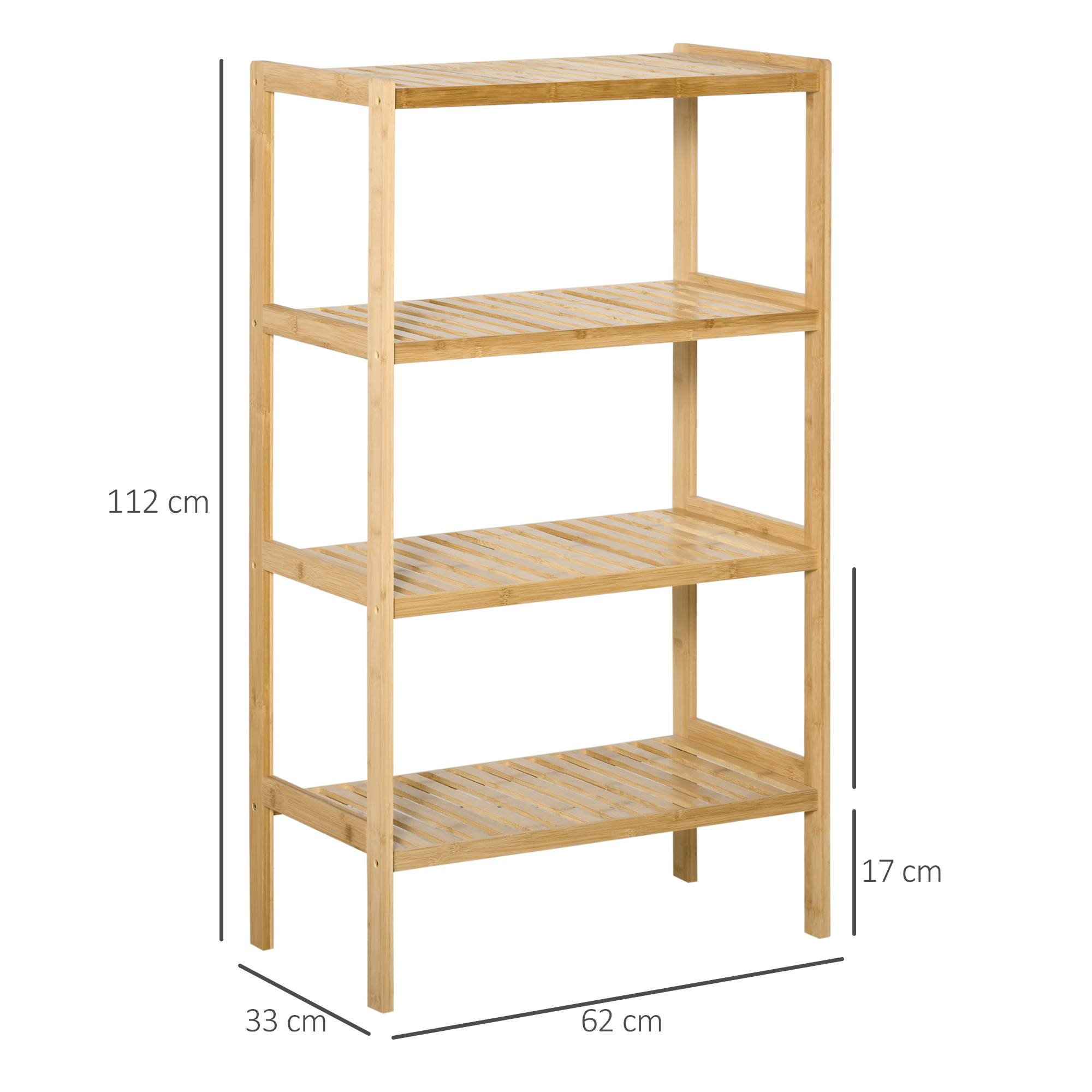 Étagère autoportante en bambou 4 niveaux 62x33x112 cm, bibliothèque et rangement bureau cuisine salle de bain, naturel - Image 5