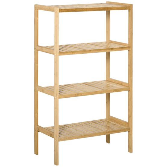 Étagère autoportante en bambou 4 niveaux 62x33x112 cm, bibliothèque et rangement bureau cuisine salle de bain, naturel - Image 1