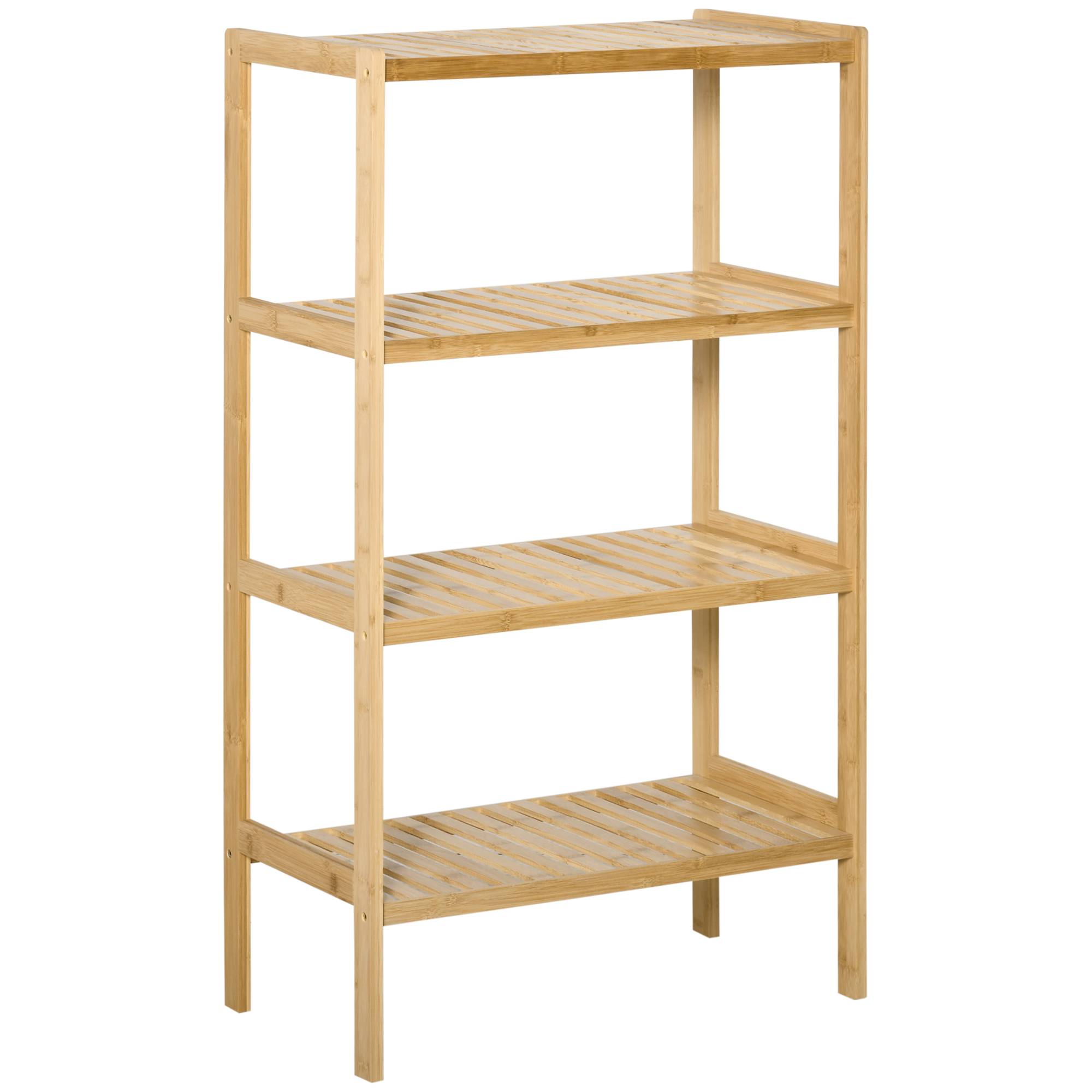 Étagère autoportante en bambou 4 niveaux 62x33x112 cm, bibliothèque et rangement bureau cuisine salle de bain, naturel - Image 1