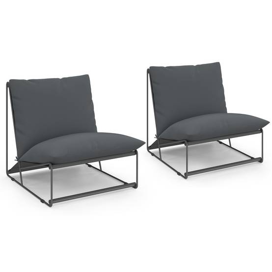 Lot de 2 fauteuils de jardin NAPOLI gris coussins gris anthracite - Image 2