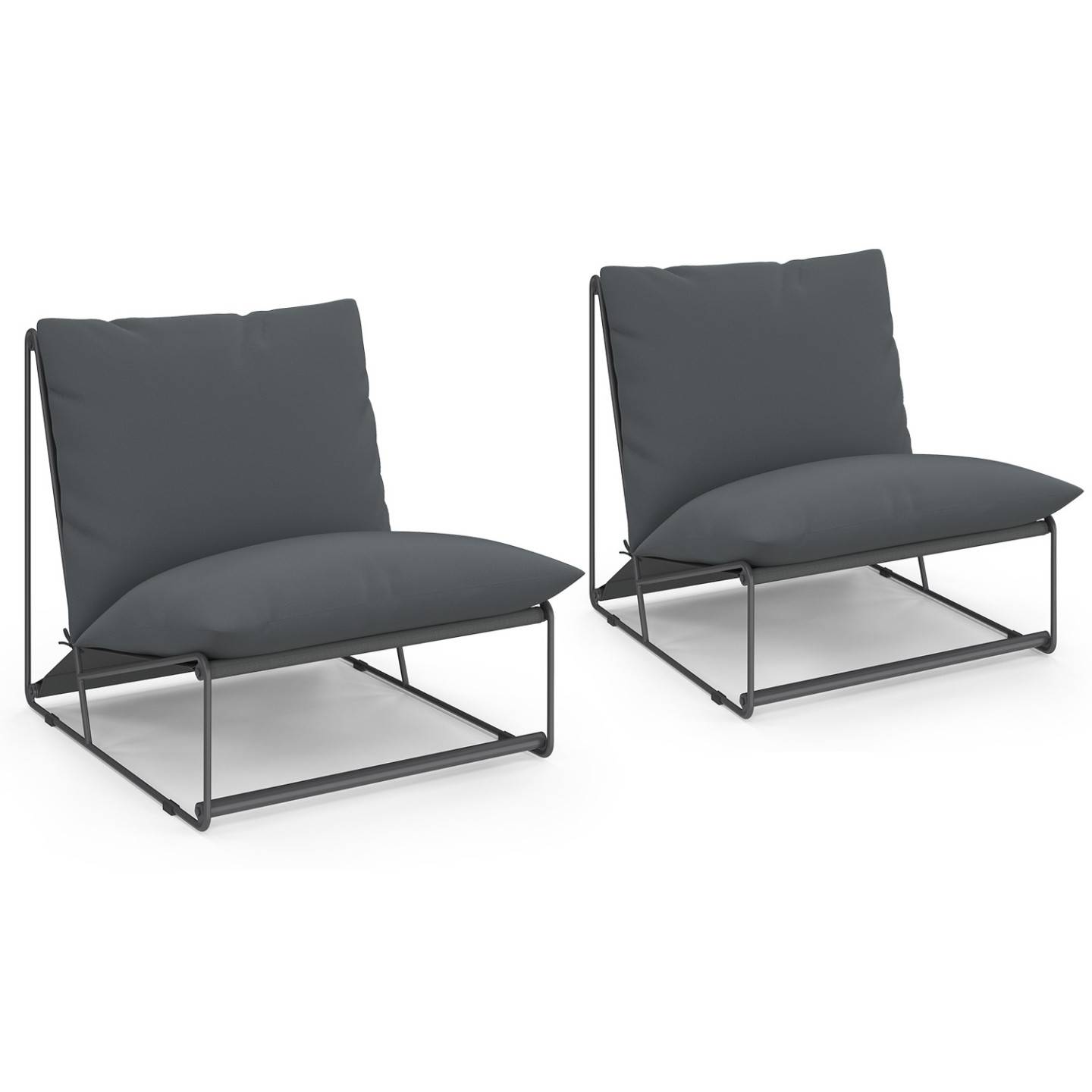 Lot de 2 fauteuils de jardin NAPOLI gris coussins gris anthracite - Image 2