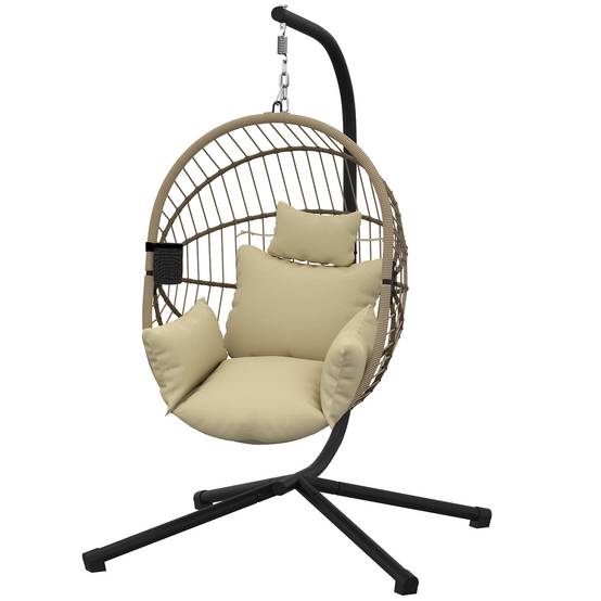 Fauteuil œuf suspendu acier véranda jardin panier pliable coussin 115x106x188cm kaki - ComfortXL Outdoor Living - Image 2
