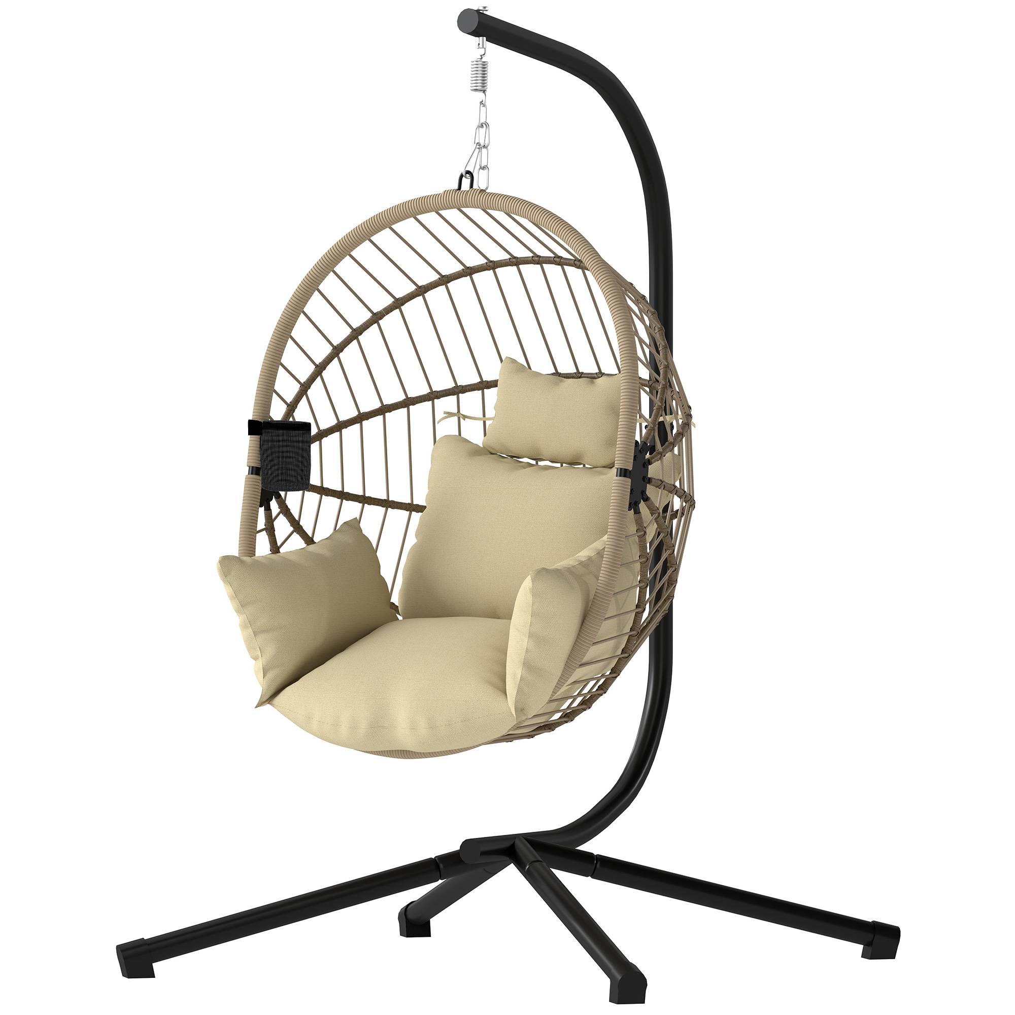 Fauteuil œuf suspendu acier véranda jardin panier pliable coussin 115x106x188cm kaki - ComfortXL Outdoor Living - Image 1