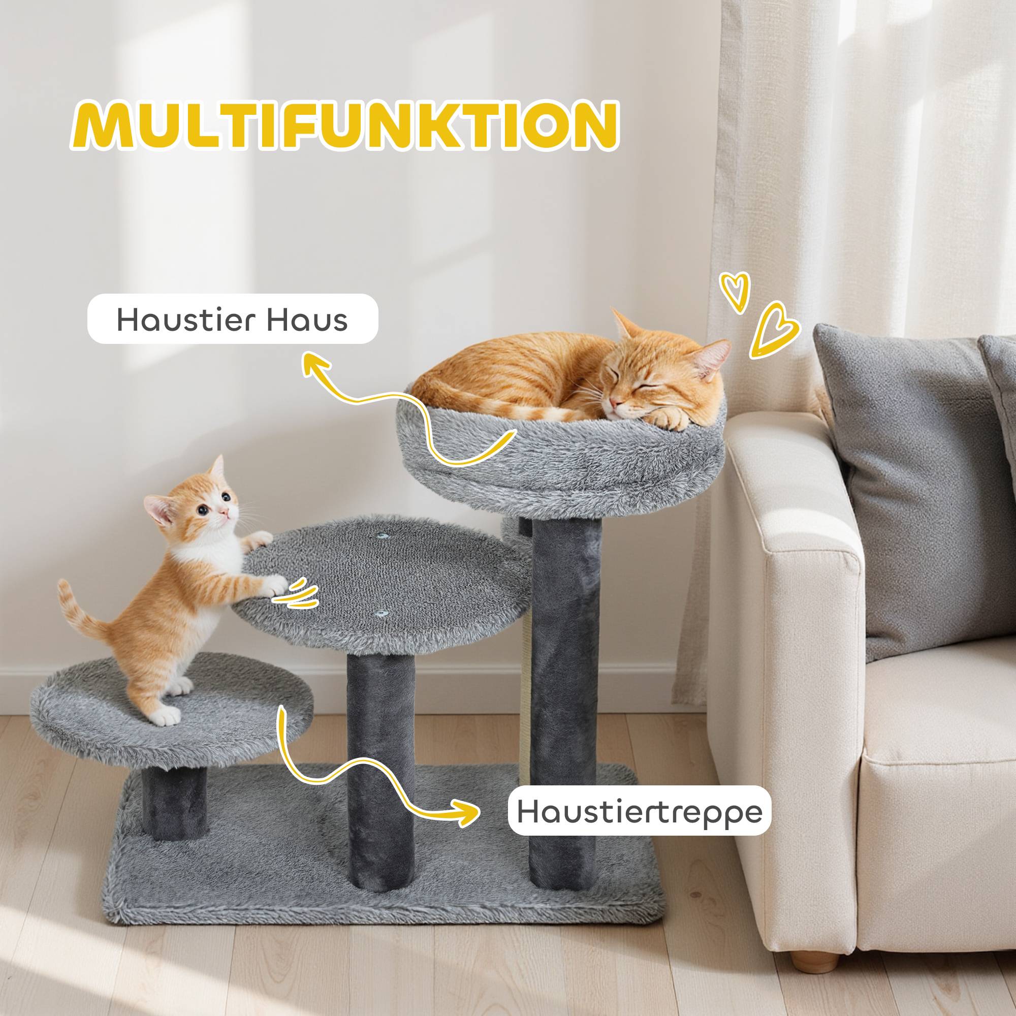 ComfortXL - Escalier pour chat 2 en 1 panneau de particules gris avec griffoir sisal lit amovible accès canapé sécurisé - Image 4
