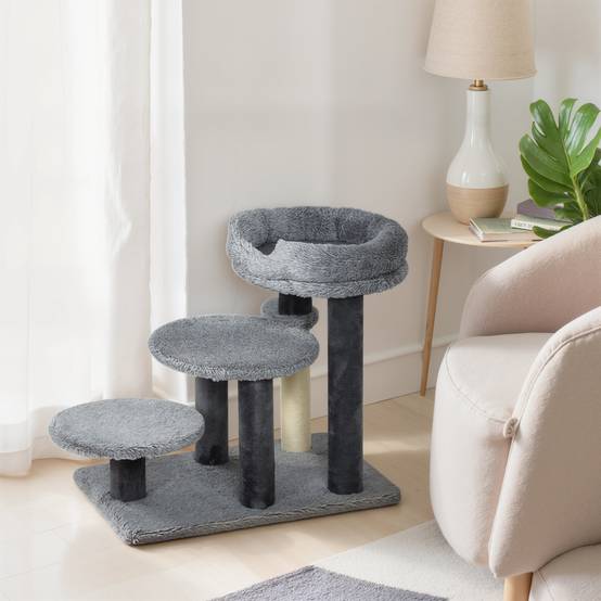 ComfortXL - Escalier pour chat 2 en 1 panneau de particules gris avec griffoir sisal lit amovible accès canapé sécurisé - Image 8