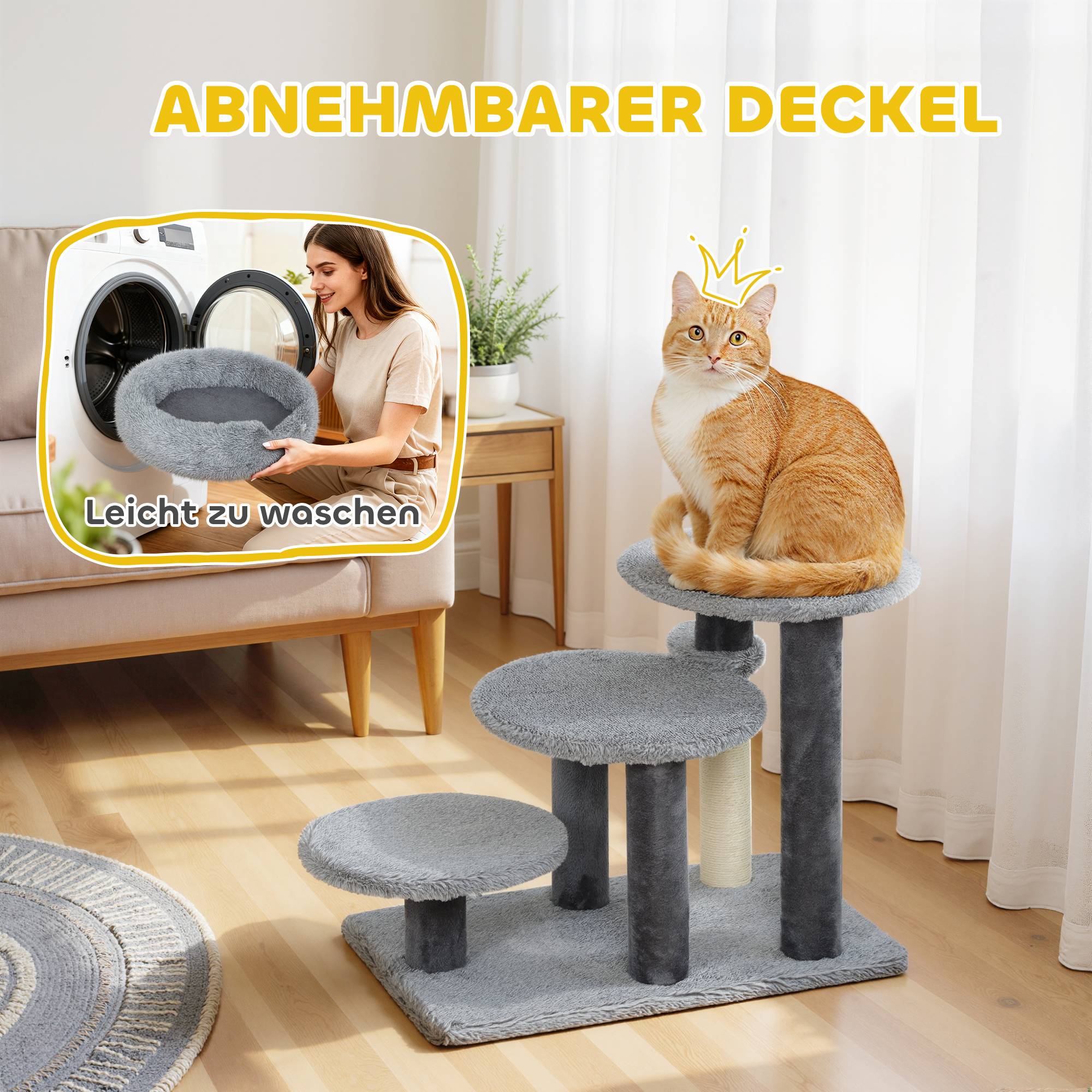ComfortXL - Escalier pour chat 2 en 1 panneau de particules gris avec griffoir sisal lit amovible accès canapé sécurisé - Image 5