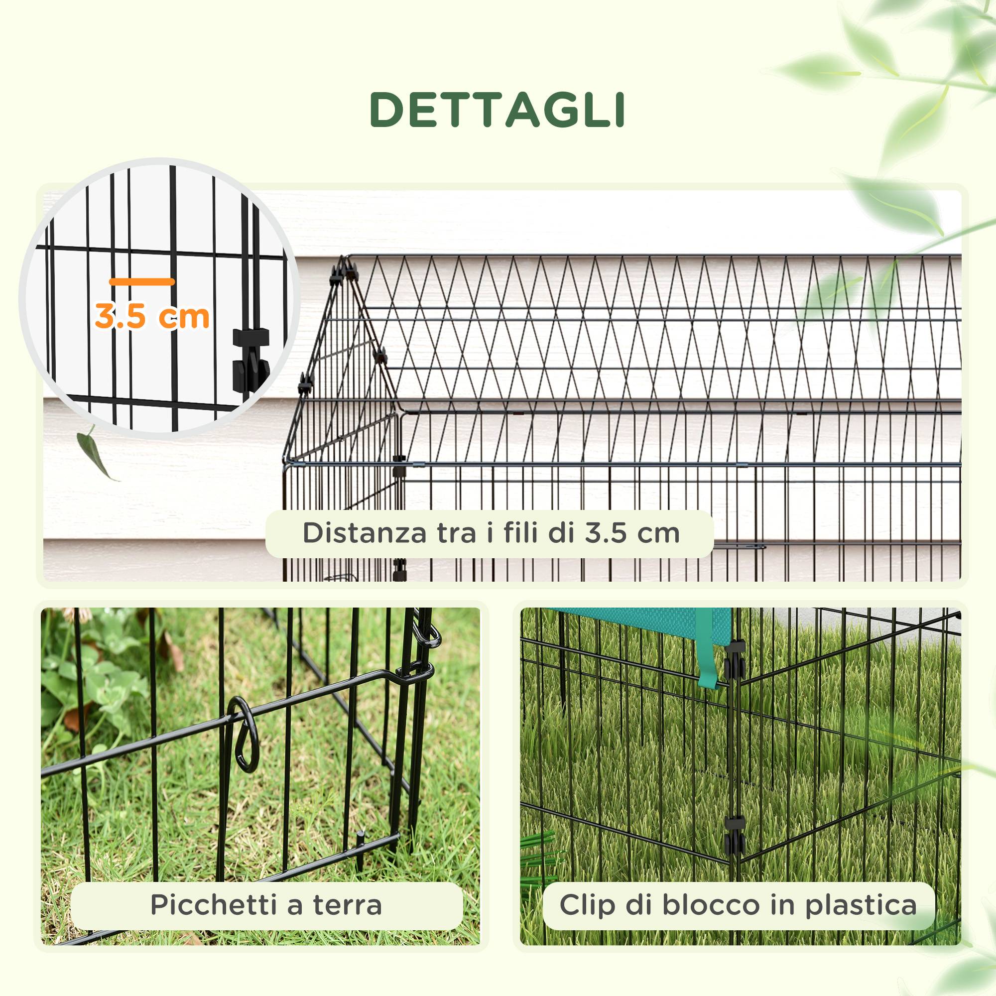 Cage lapin intérieur extérieur avec cabane et toit, 220x85x103cm, vert - Image 9