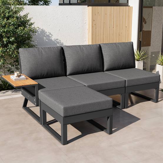 Canapé de jardin modulaire 7 places avec table en bois Acier Gris - PANGIVO - Image 6