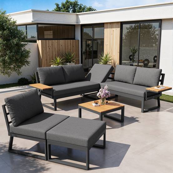 Canapé de jardin modulaire 7 places avec table en bois Acier Gris - PANGIVO - Image 8