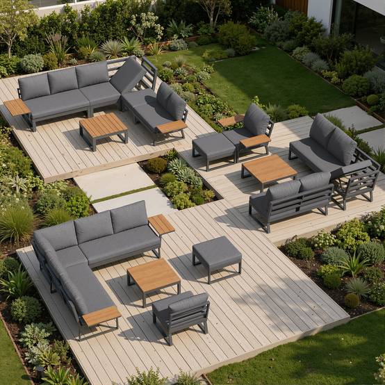 Canapé de jardin modulaire 7 places avec table en bois Acier Gris - PANGIVO - Image 9