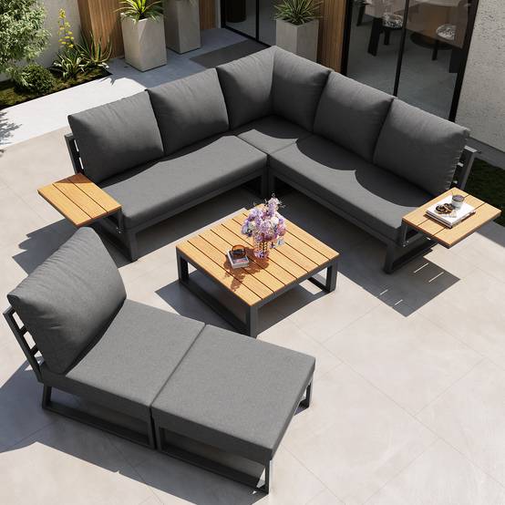 Canapé de jardin modulaire 7 places avec table en bois Acier Gris - PANGIVO - Image 4