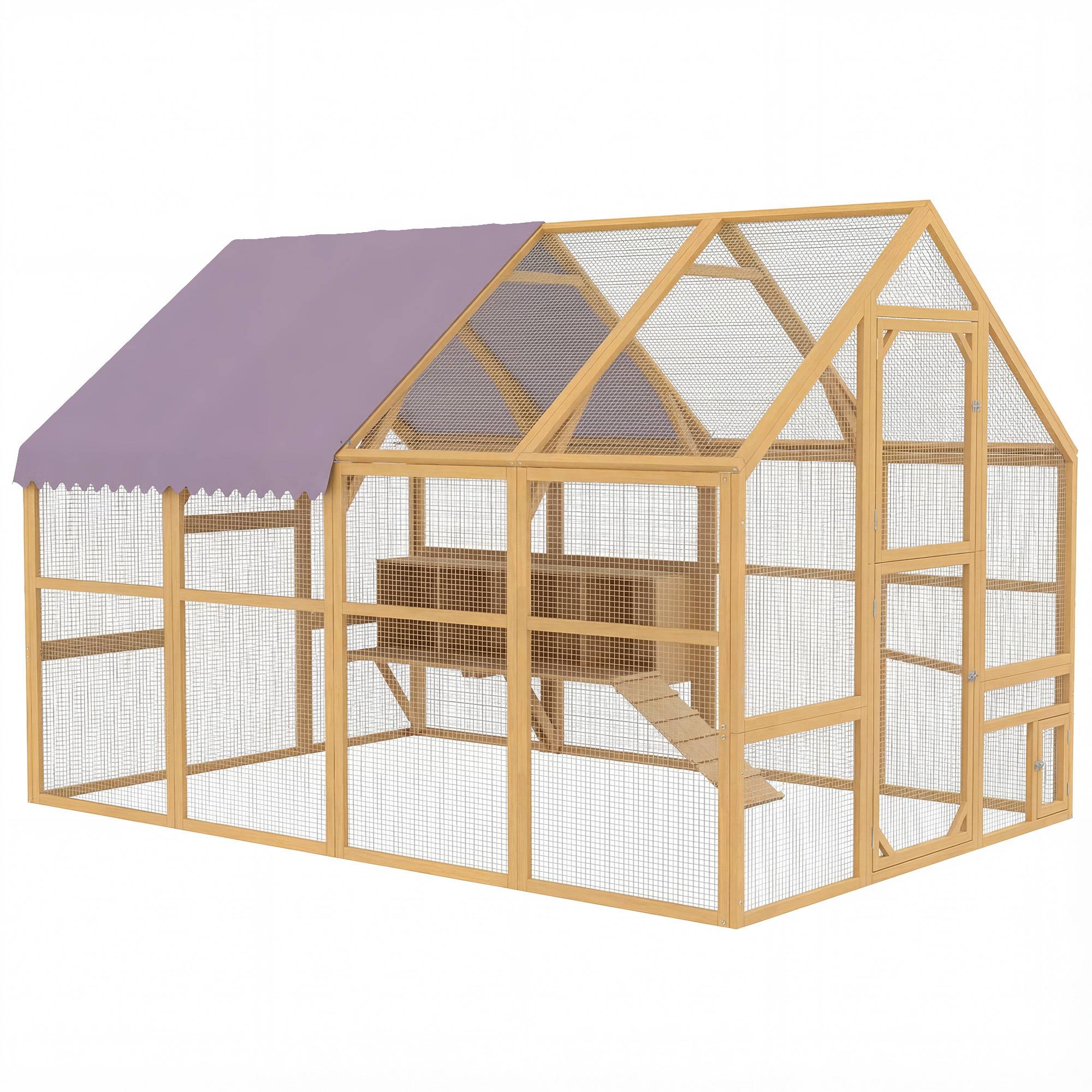 Sans Marque - Poulailler bois enclos verrou sécurité porte 4 pondoirs 8-12 poules 2,8x1,8x1,9 m jaune