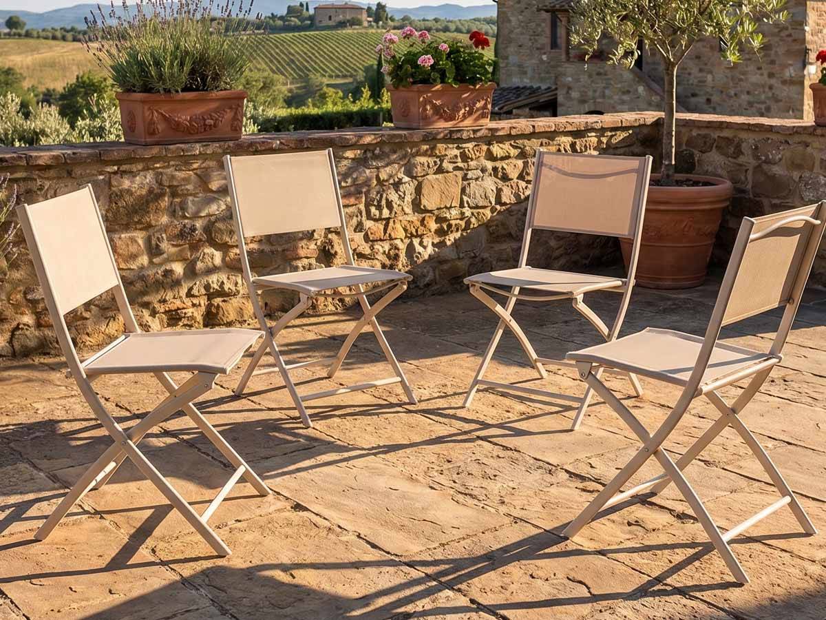 Hesperide - Lot de 4 chaises de jardin pliante métal Modula Lin/argile - Hespéride - Image 2