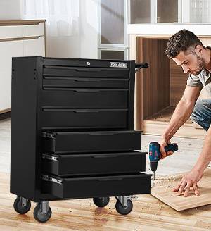 Servante d'Atelier Mobile 7 Tiroirs en Métal Noir, Roulante avec Verrouillage à Clé pour Garage – ComfortXL Outdoor Living - Image 1