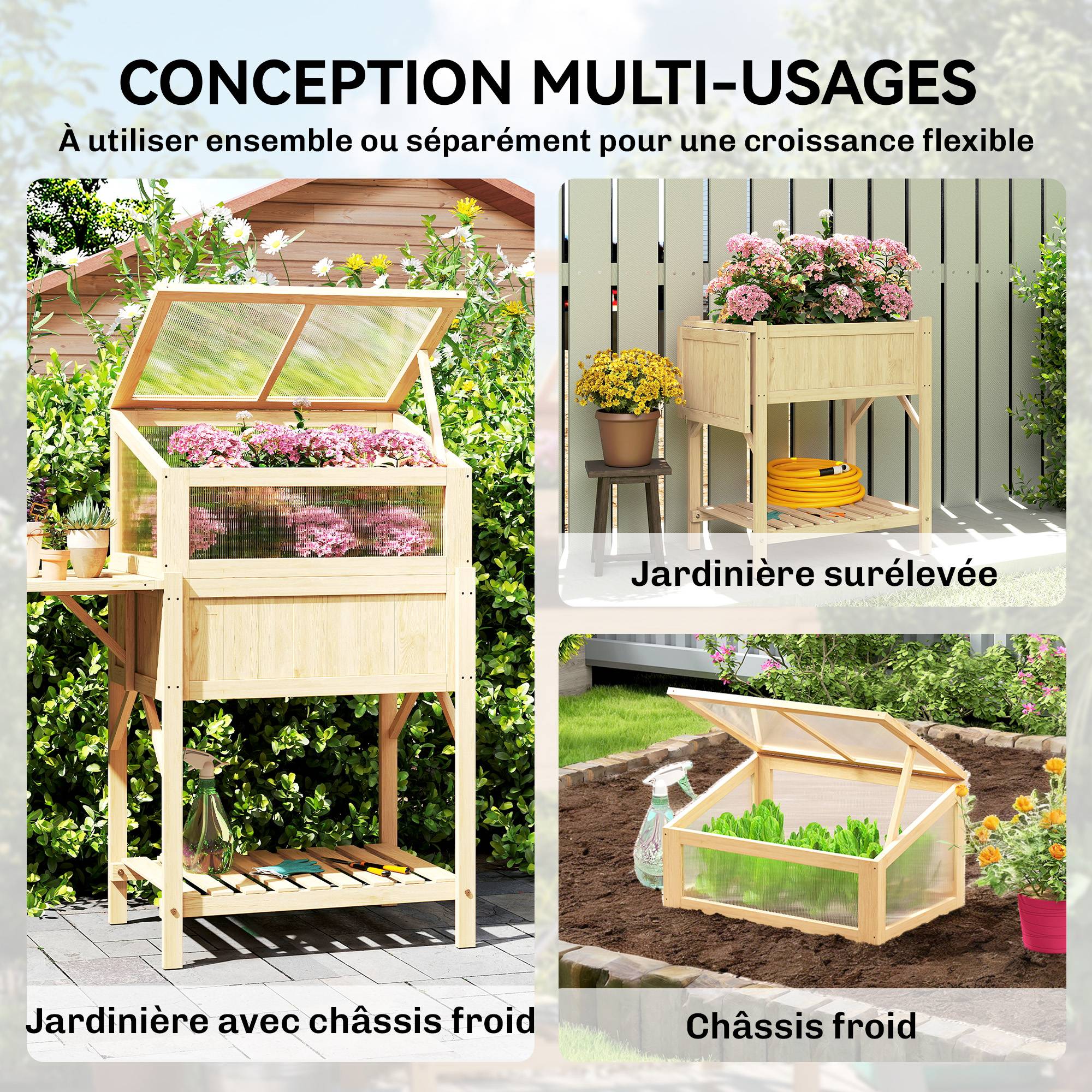 PANGIVO - Carré potager sur pieds avec serre bois naturel 104 x 50 x 120 cm - PANGIVO - Image 6