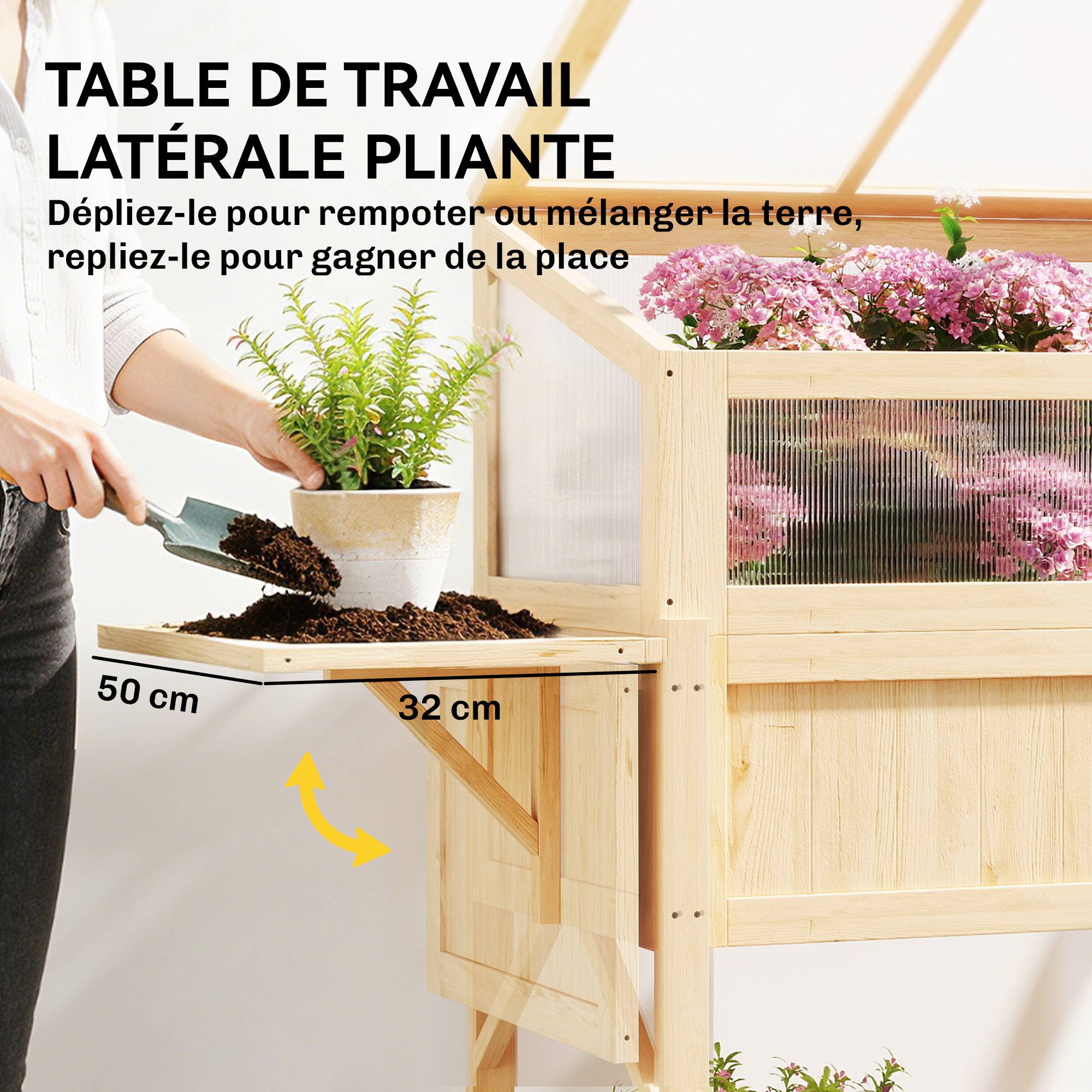 PANGIVO - Carré potager sur pieds avec serre bois naturel 104 x 50 x 120 cm - PANGIVO - Image 8