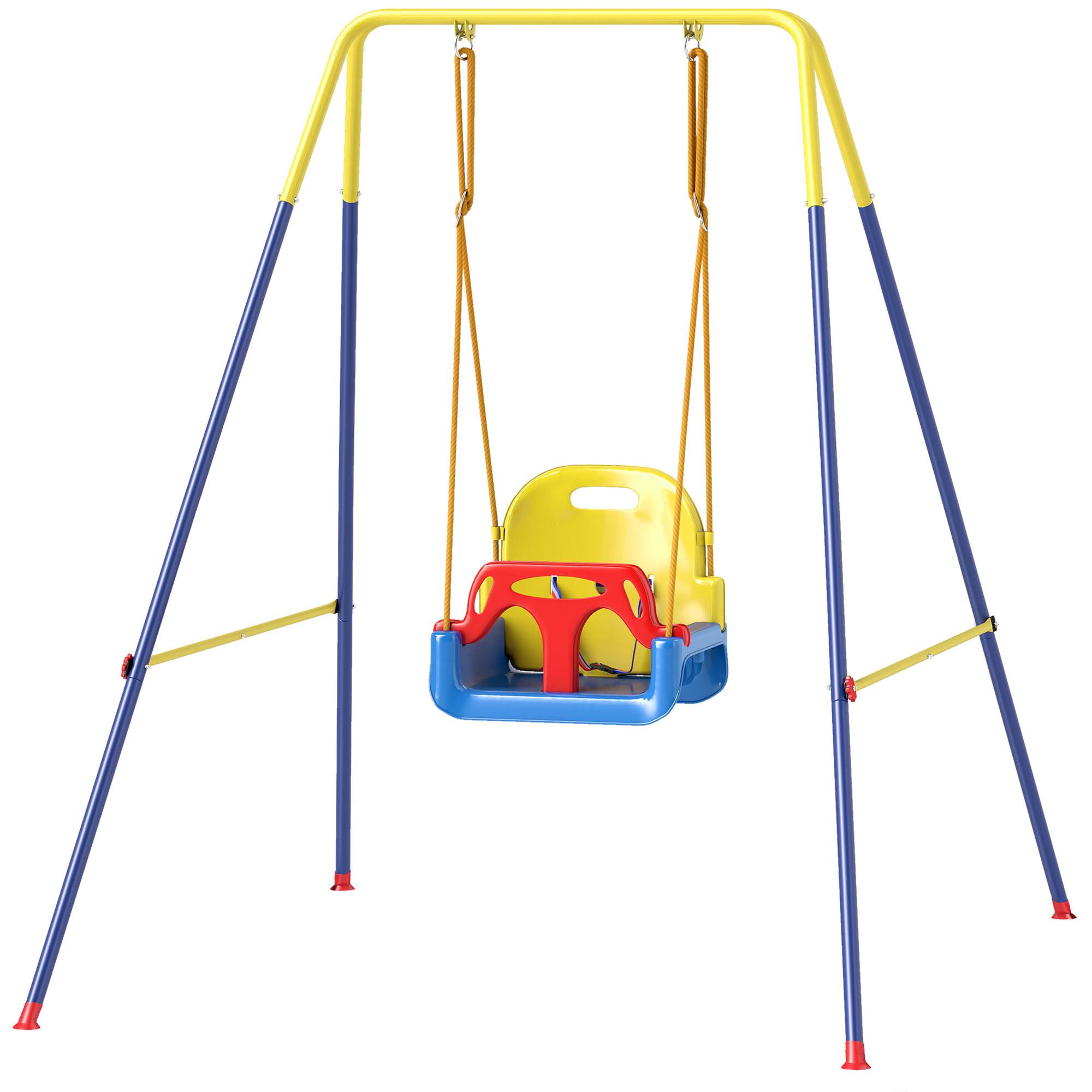 Portique Balançoire Enfants 3-en-1, Balançoire Pliable avec Siège Réglable, Intérieur et Extérieur, Multicolore - Image 2
