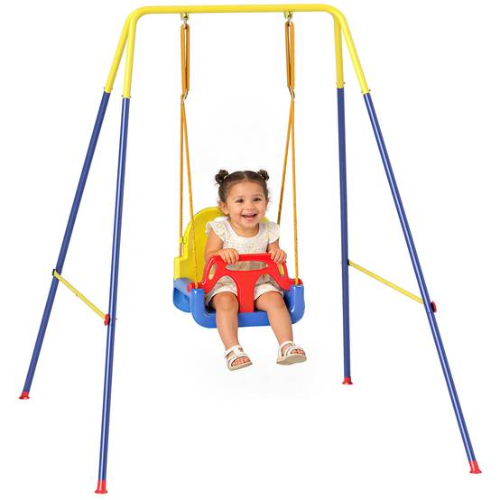 Portique Balançoire Enfants 3-en-1, Balançoire Pliable avec Siège Réglable, Intérieur et Extérieur, Multicolore - Image 1