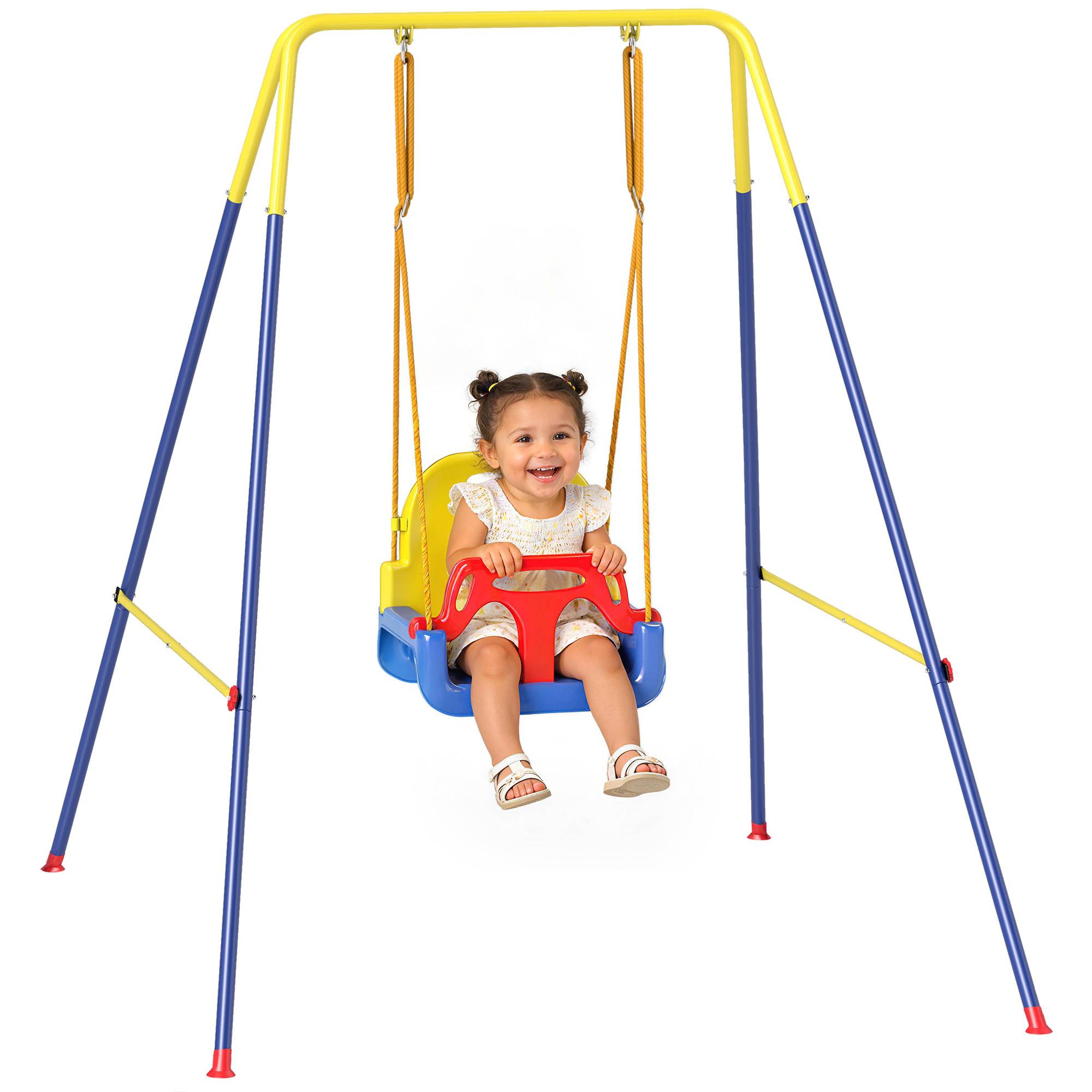 Portique Balançoire Enfants 3-en-1, Balançoire Pliable avec Siège Réglable, Intérieur et Extérieur, Multicolore - Image 1