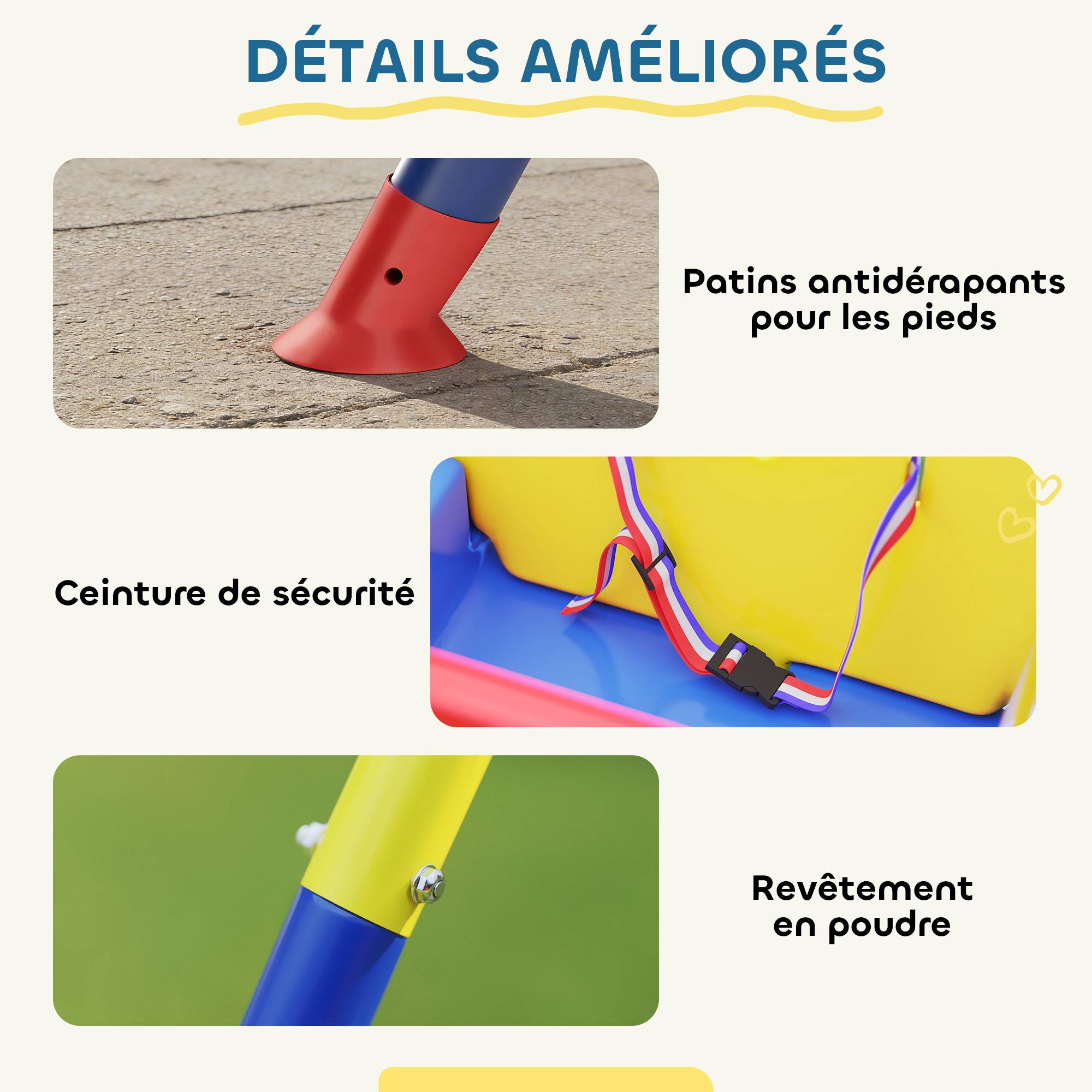 Portique Balançoire Enfants 3-en-1, Balançoire Pliable avec Siège Réglable, Intérieur et Extérieur, Multicolore - Image 9